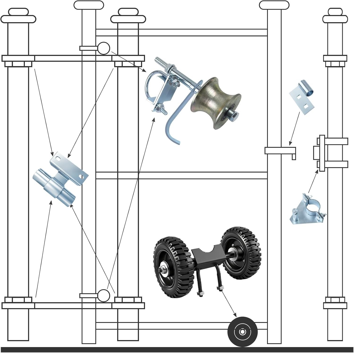 Wall Mounted Rolling Gate Hardware Kit for Chain Link Sliding Gate, Heavy Duty 6