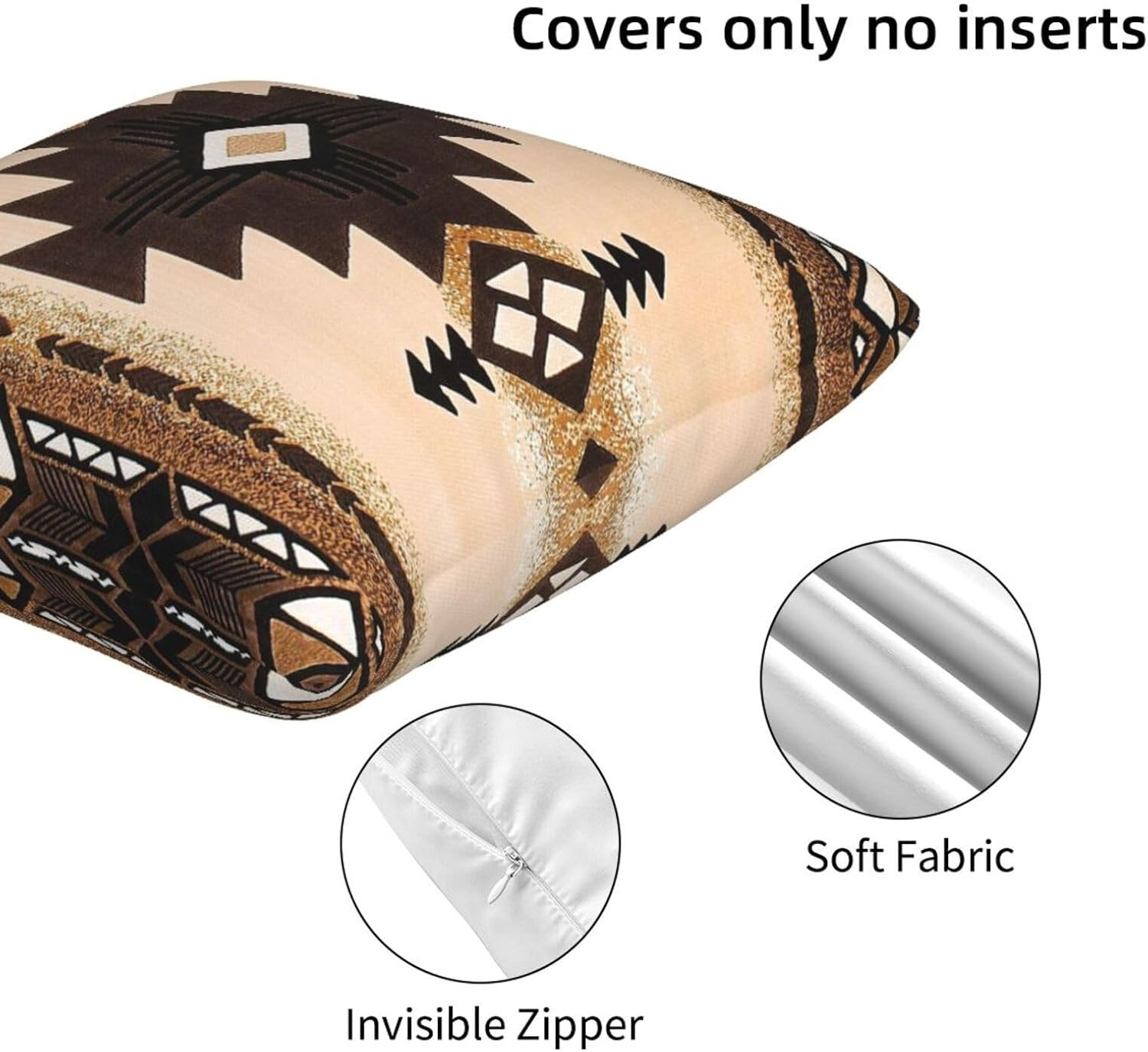 Western Southwest Aztec Pillow Covers 18X18 Set of 2, Native American Brown T...