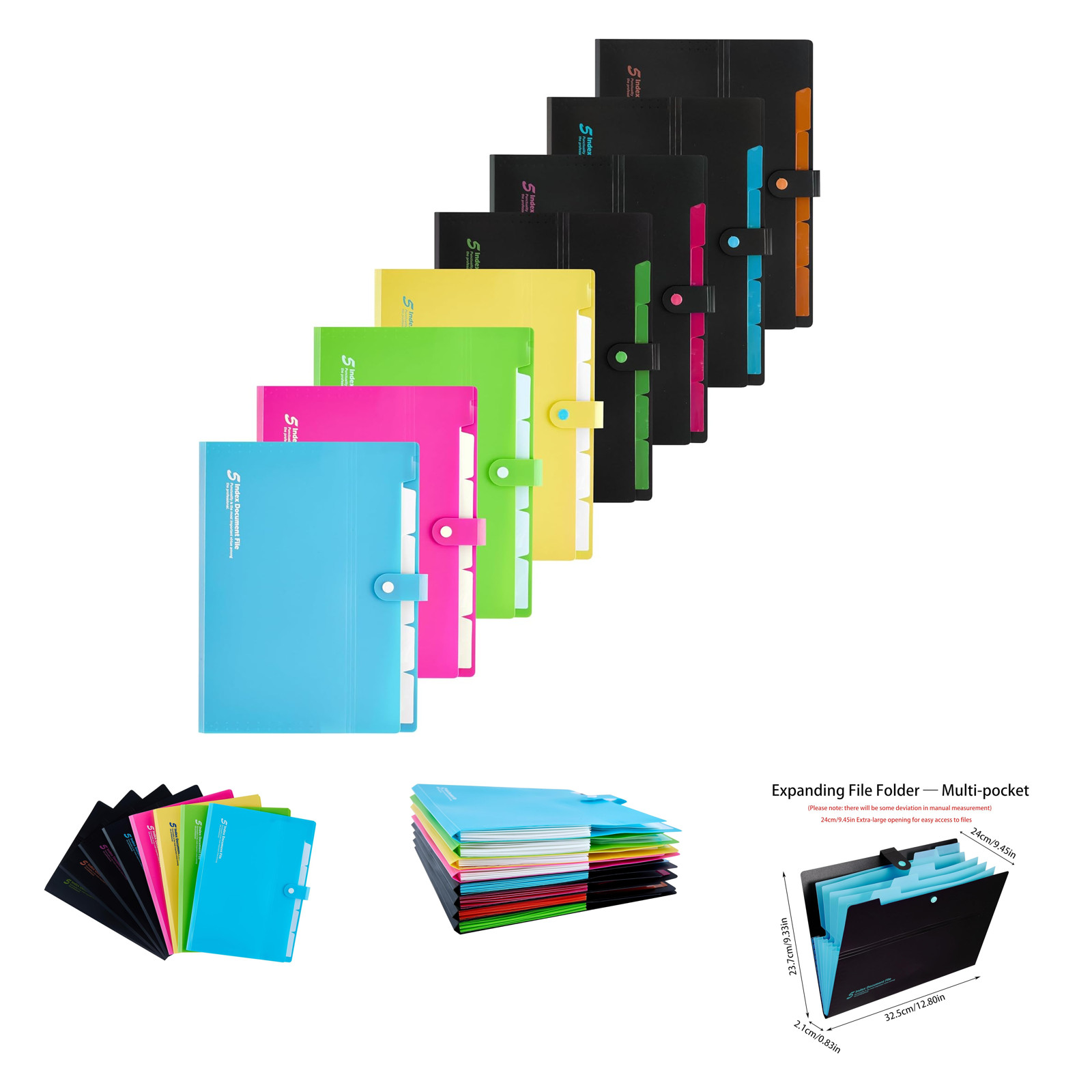Expanding File Folder 8 Pack Accordion Document Organizer with 6 Pockets A4