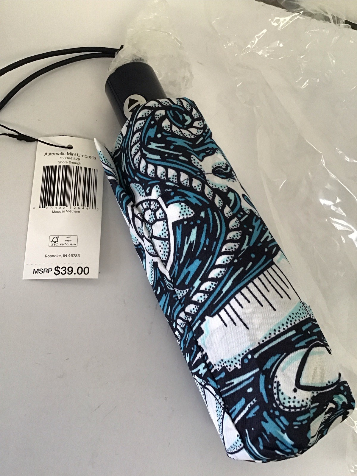 Vera Bradley  Automatic Mini Umbrella  SHORE ENOUGH - Rain Or Shine  NWT