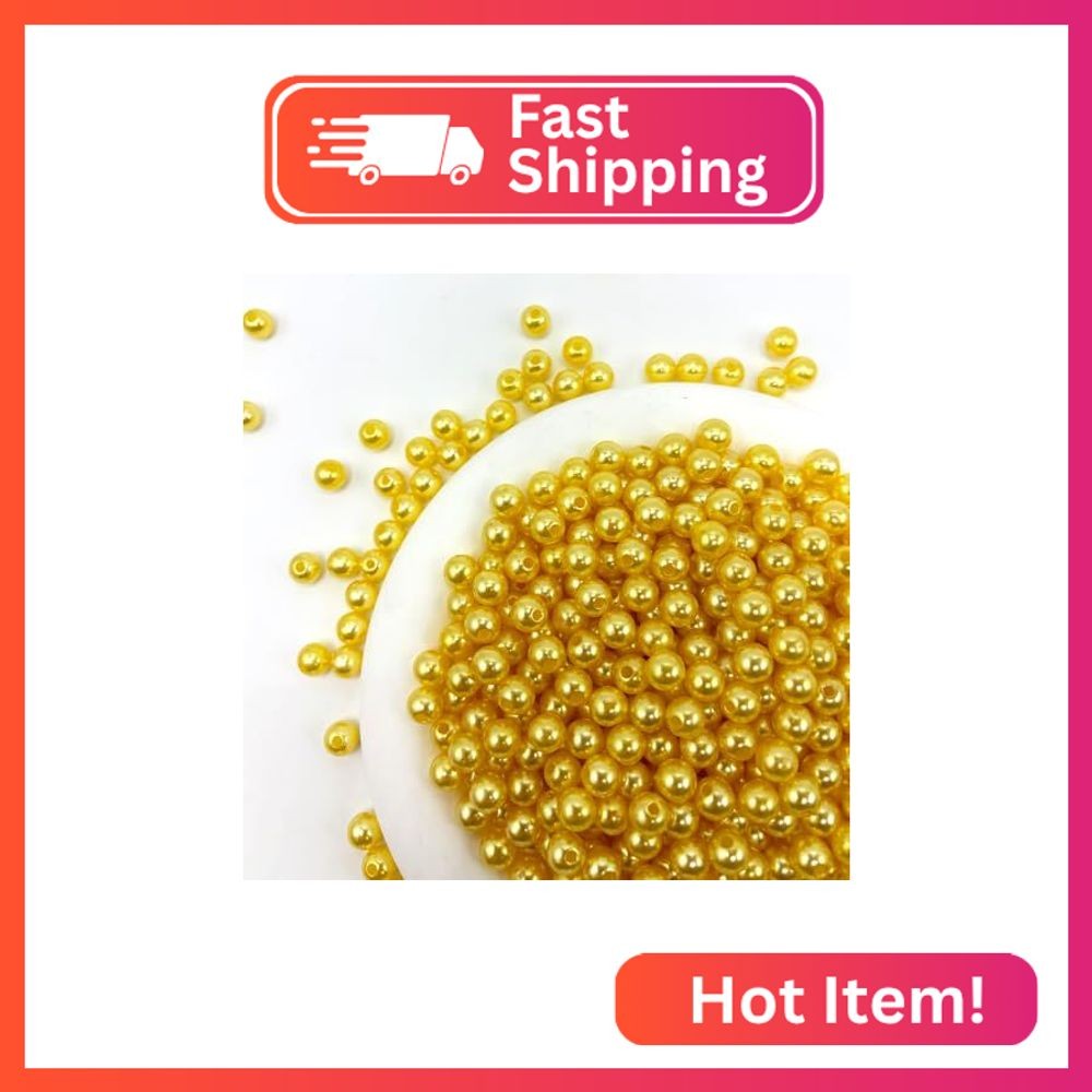 CrzBeadss 4000pcs Pearls Beads with Hole, 3mm Pearls for Jewelry Making, Yellow