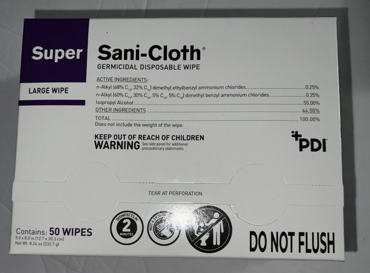 12 BOXs PDI Super Sani-Cloth Large Disinfecting Wipes 5" x 8" (H04082) 600 Wipes