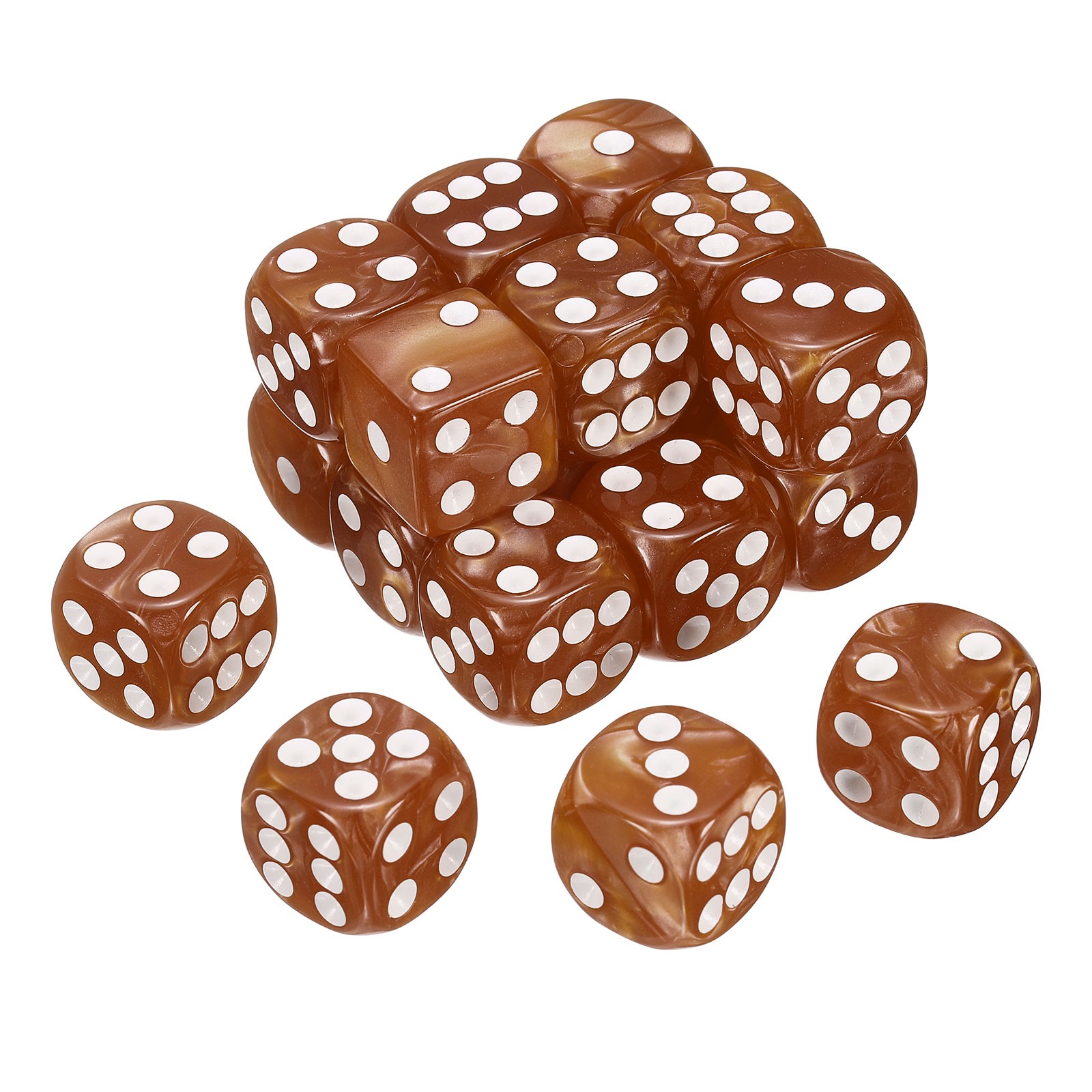 20Pcs 6 Sided Colored Standard Dice, Acrylic D6 Pearl Pattern Dice, Brown