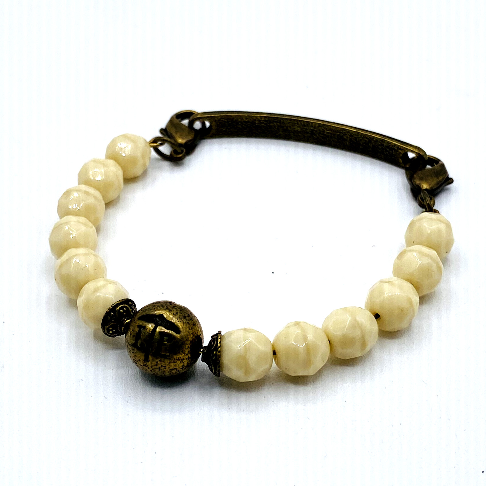 Lenny & Eva Sentiments Beige Beaded Bracelet Wire w/ Brass Clasps & Name