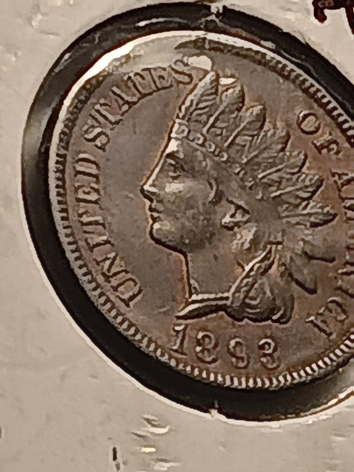 1893 INDIAN HEAD CENT - With LIBERTY &  4 DIAMONDS - AU UNC