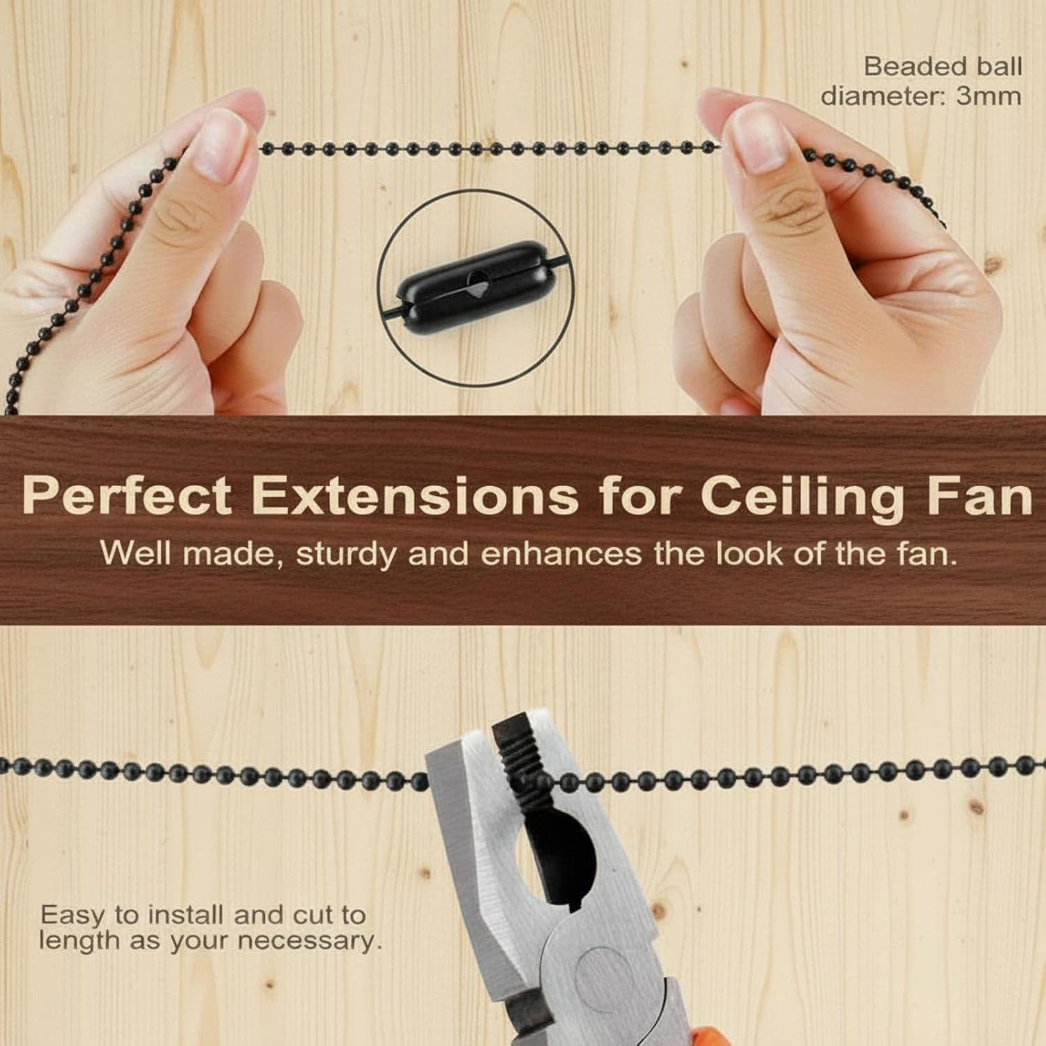 4 Pieces Ceiling Fan Pull Chain Extender Ornament 12 Inch Ceiling Pull Chain Ext
