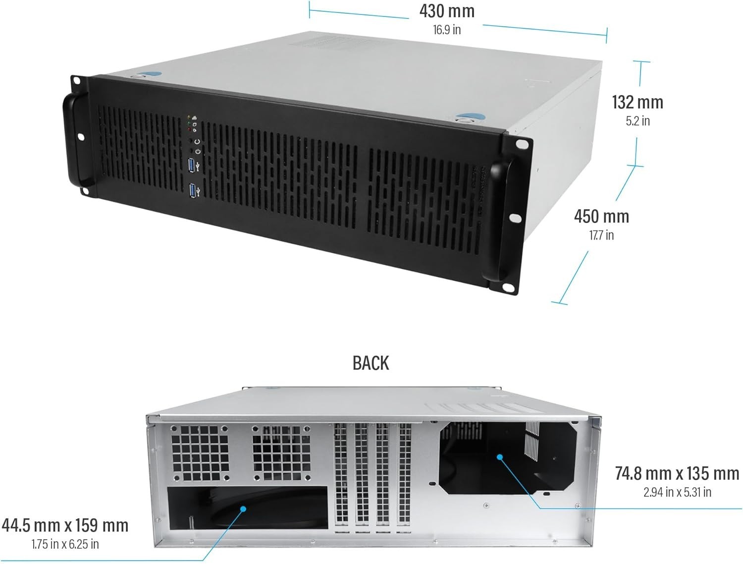 3U Rackmount Case, 6x 3.5 Bays, E-ATX Compatible, 2x USB 3.0