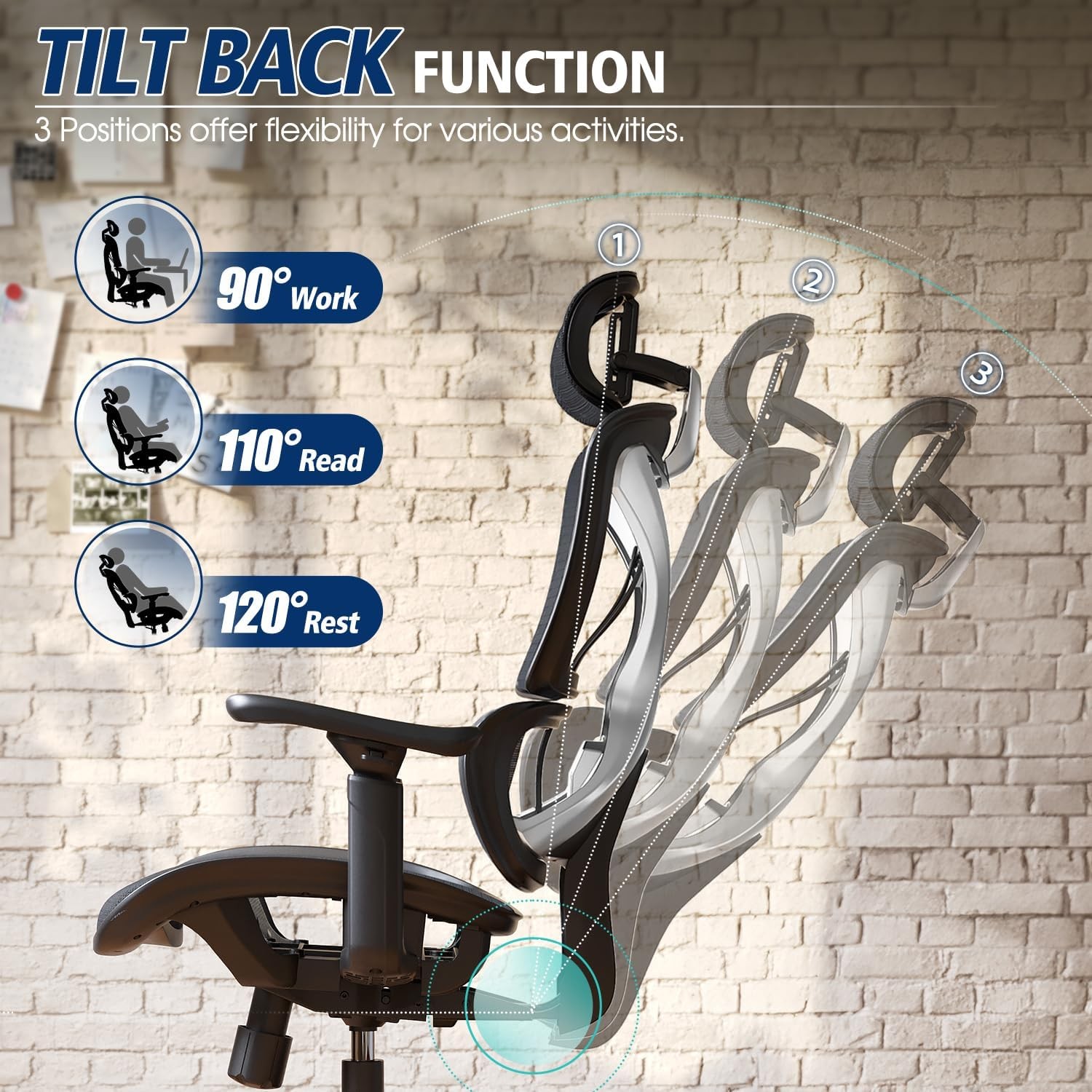 Ergonomic Office Chair,3D armrest - 215° Rotation, 350LBS for Work Gaming