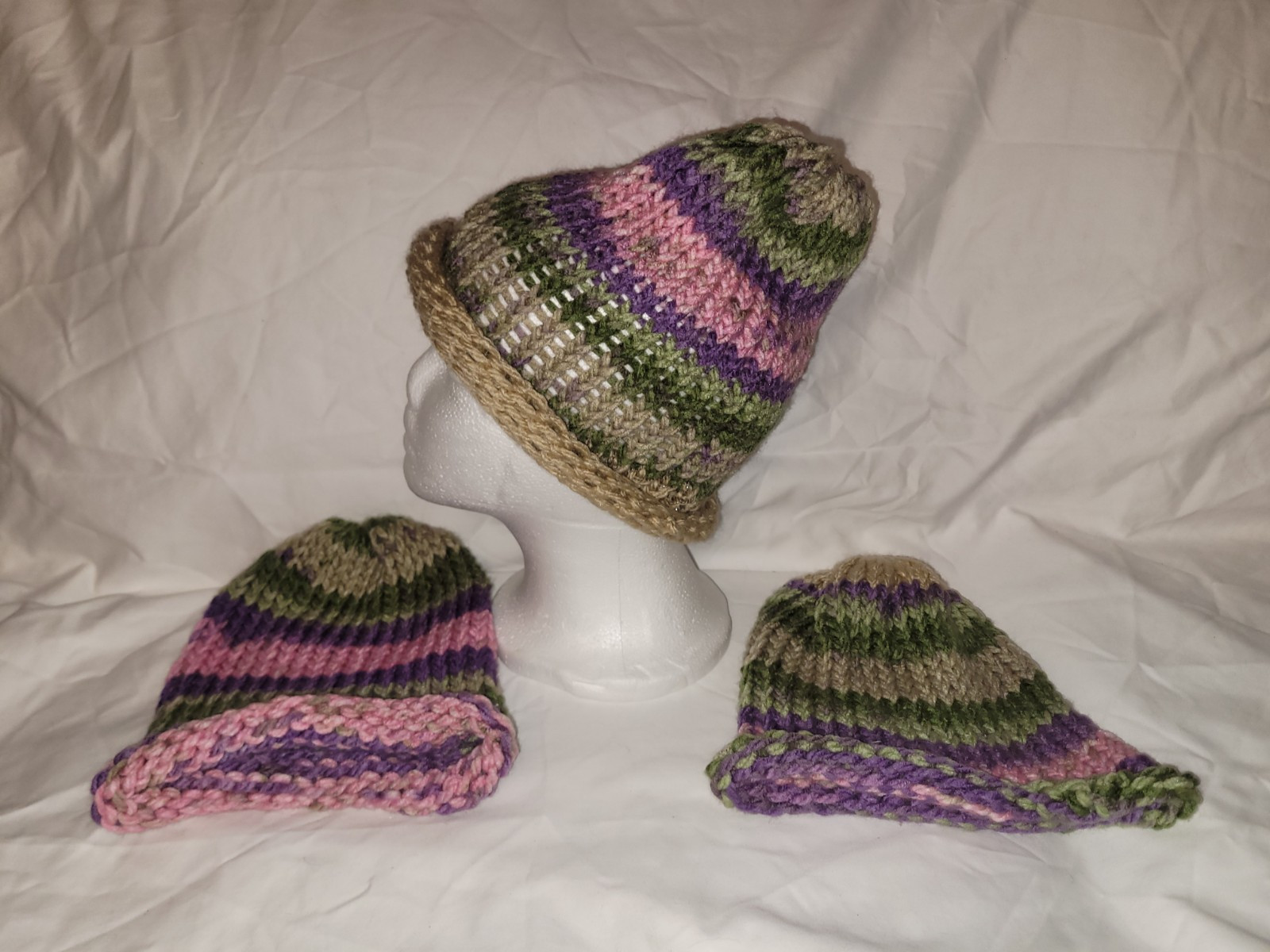 Handmade Crochet Beenie Toboggan Hat Pink Purple Matching Lot 3 Family Fall Pics