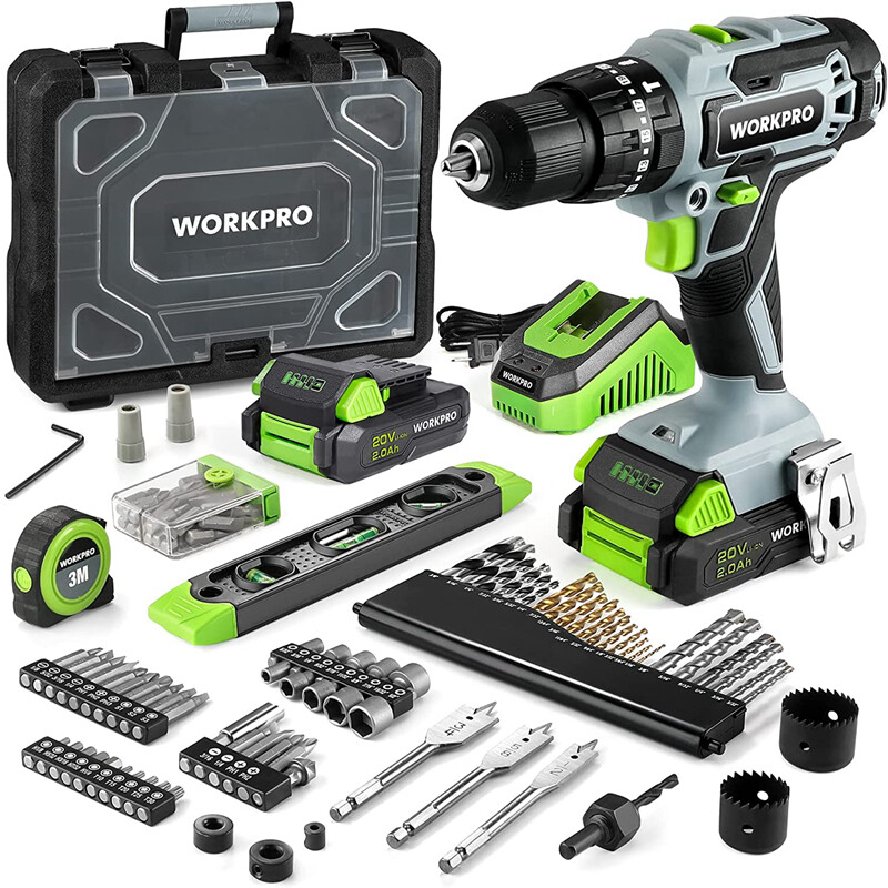 WORKPRO 20V 1/2'' Chuck Impact Drill Kit Impact Drill Driver Tool w/Accessories