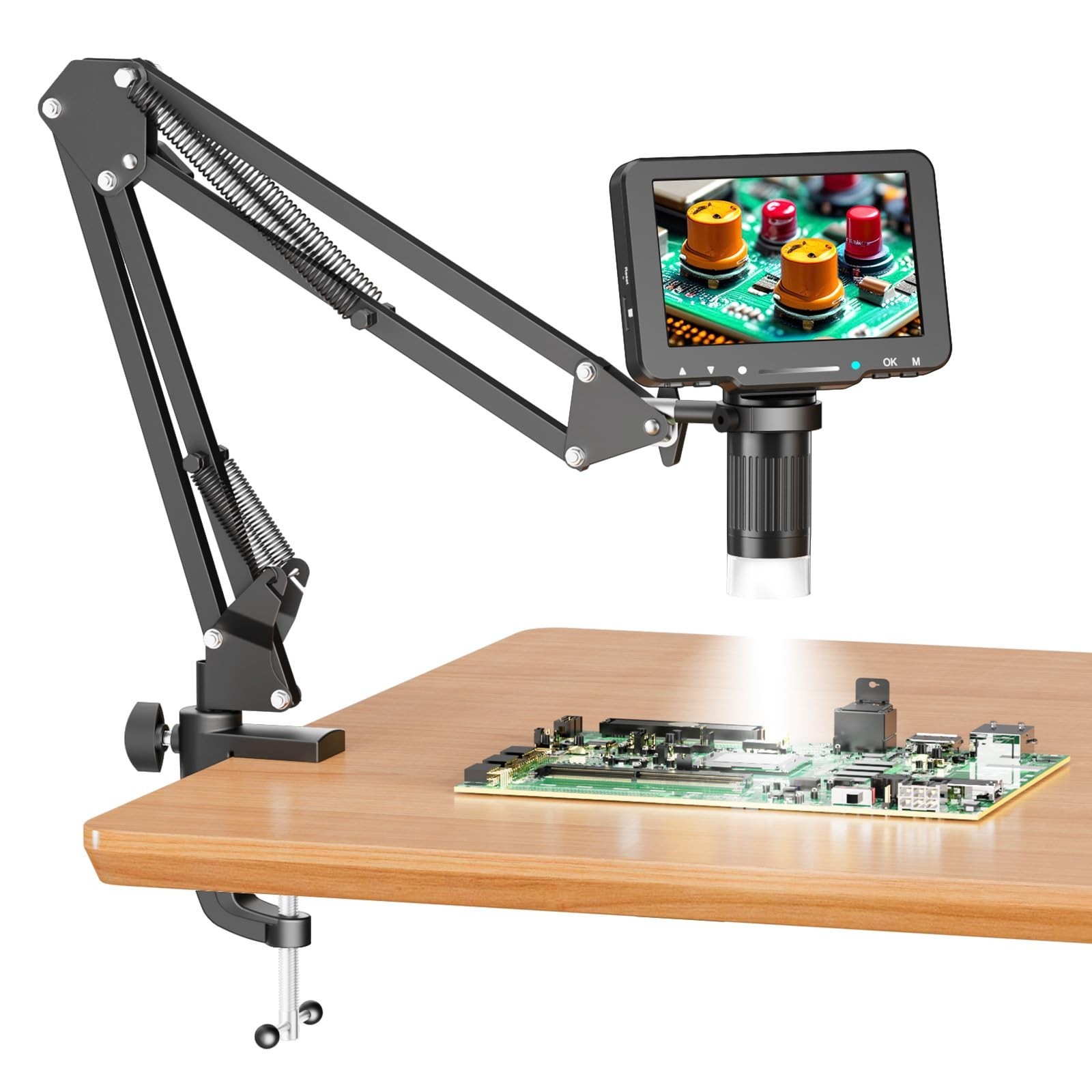 5" LCD Digital Soldering Microscope with Flexible Stand, 1000X Magnification ...