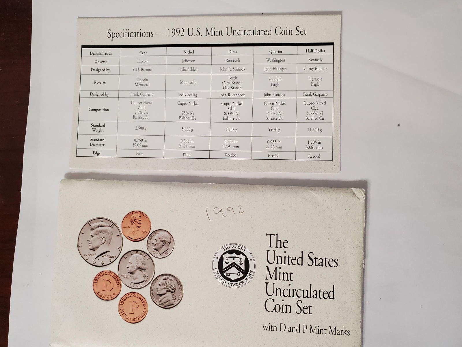 1992 Uncirculated Coin Set U.S Mint All 10 Coins In Original Government Package