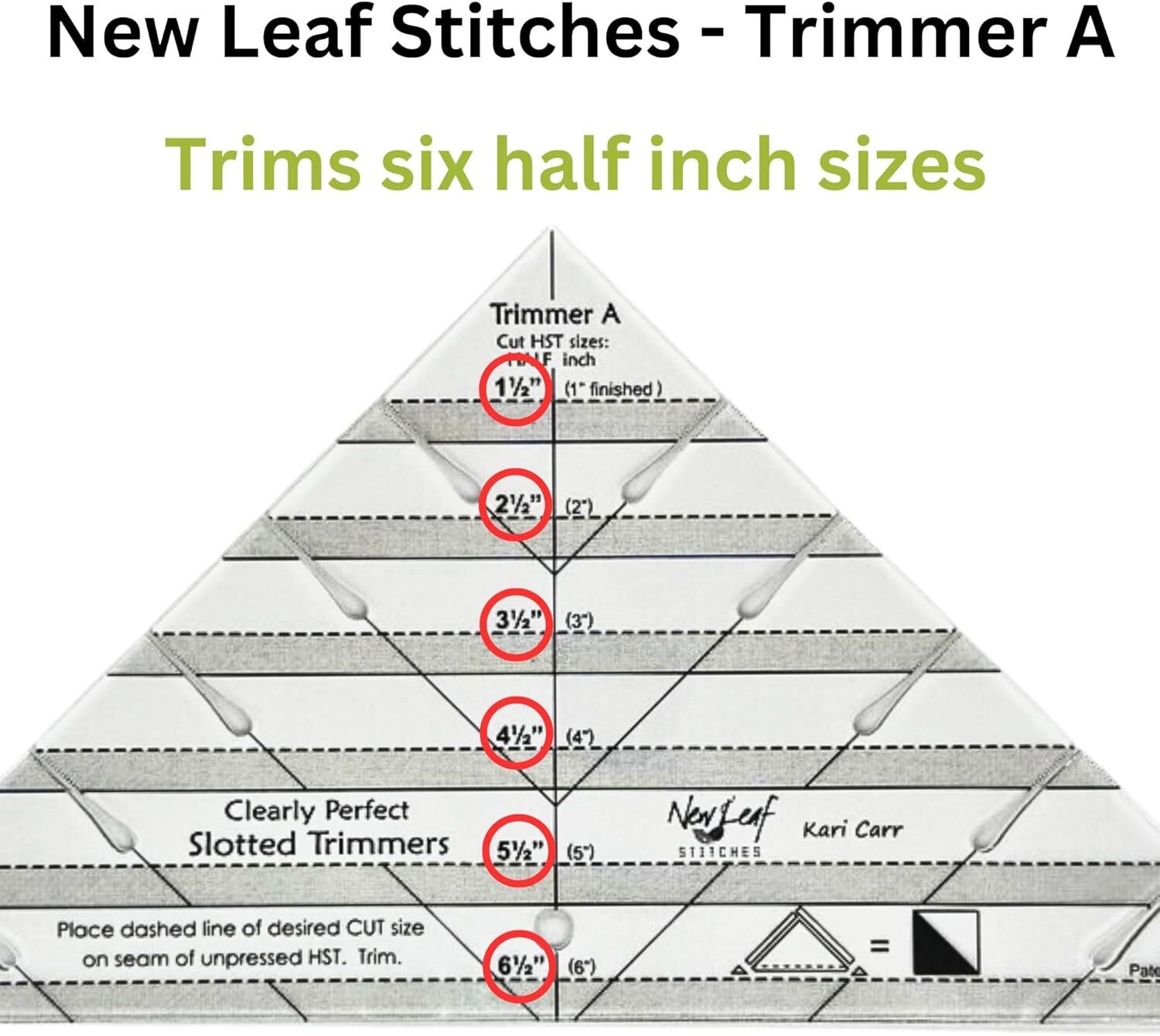 Clear Quilting Ruler for Half Square Triangles Trims 11 Sizes Efficiently