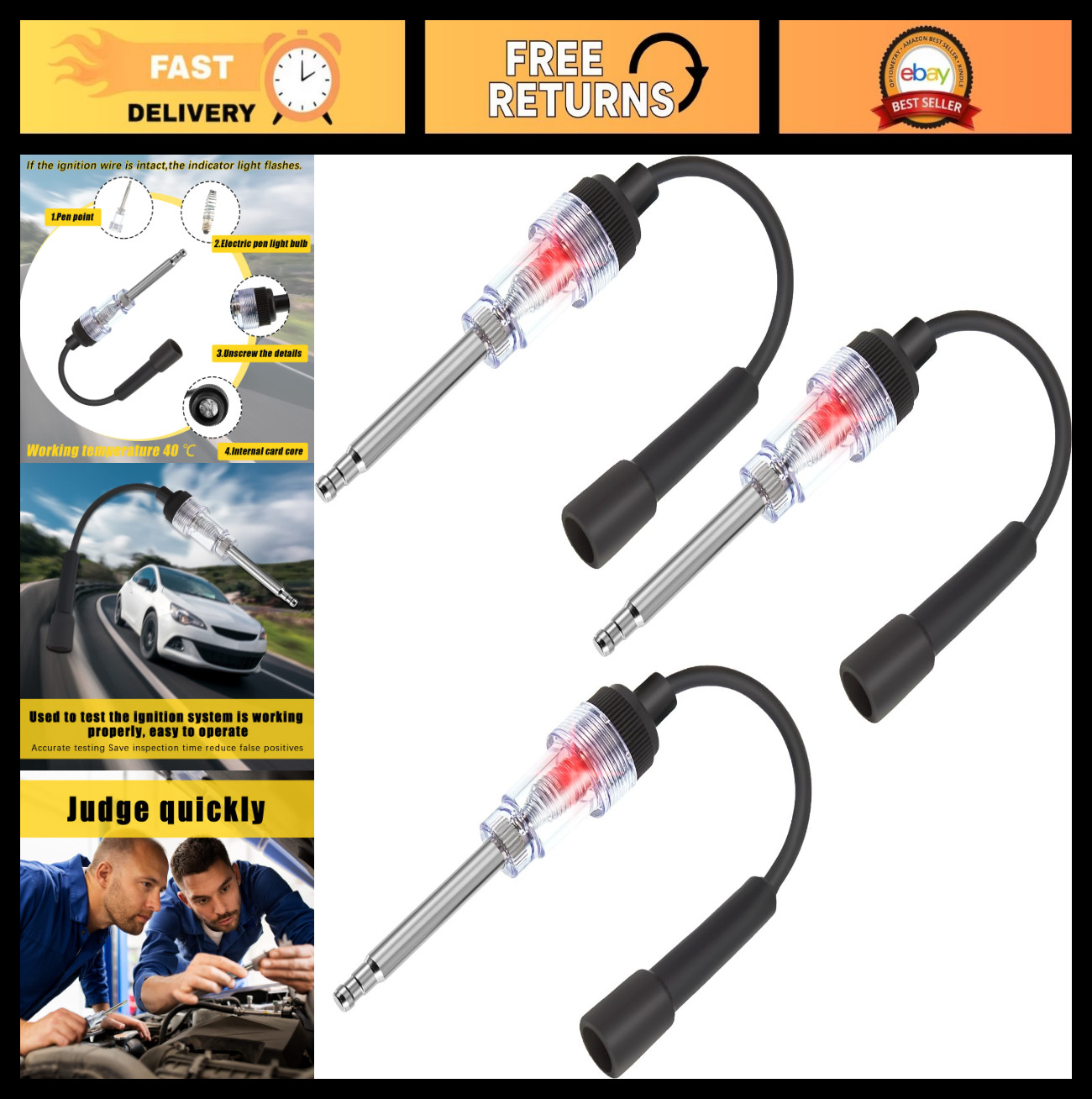 Inline Spark Plug Tester - Ignition Diagnostic Tool for Lawnmowers & Cars (3 Pcs