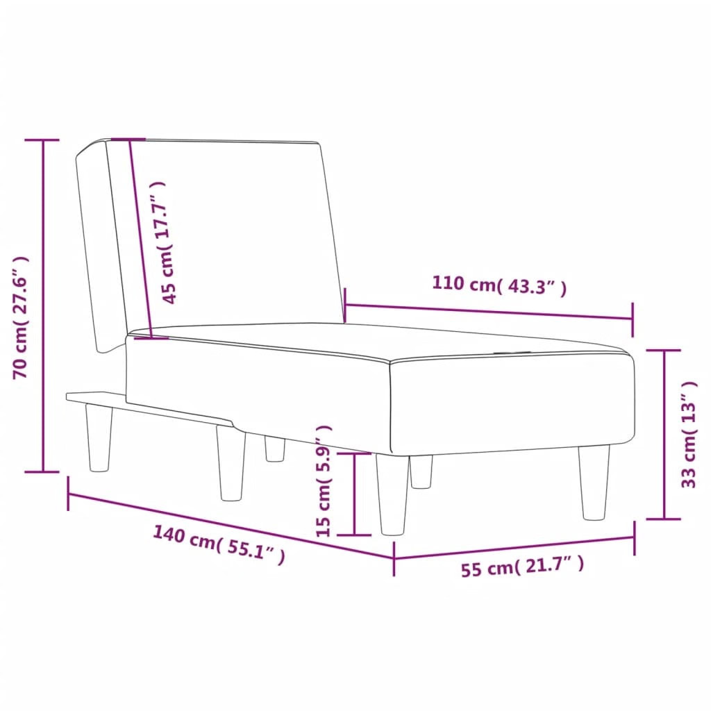 Chaise Longue Light Grey Fabric (100% polyester) and plywood