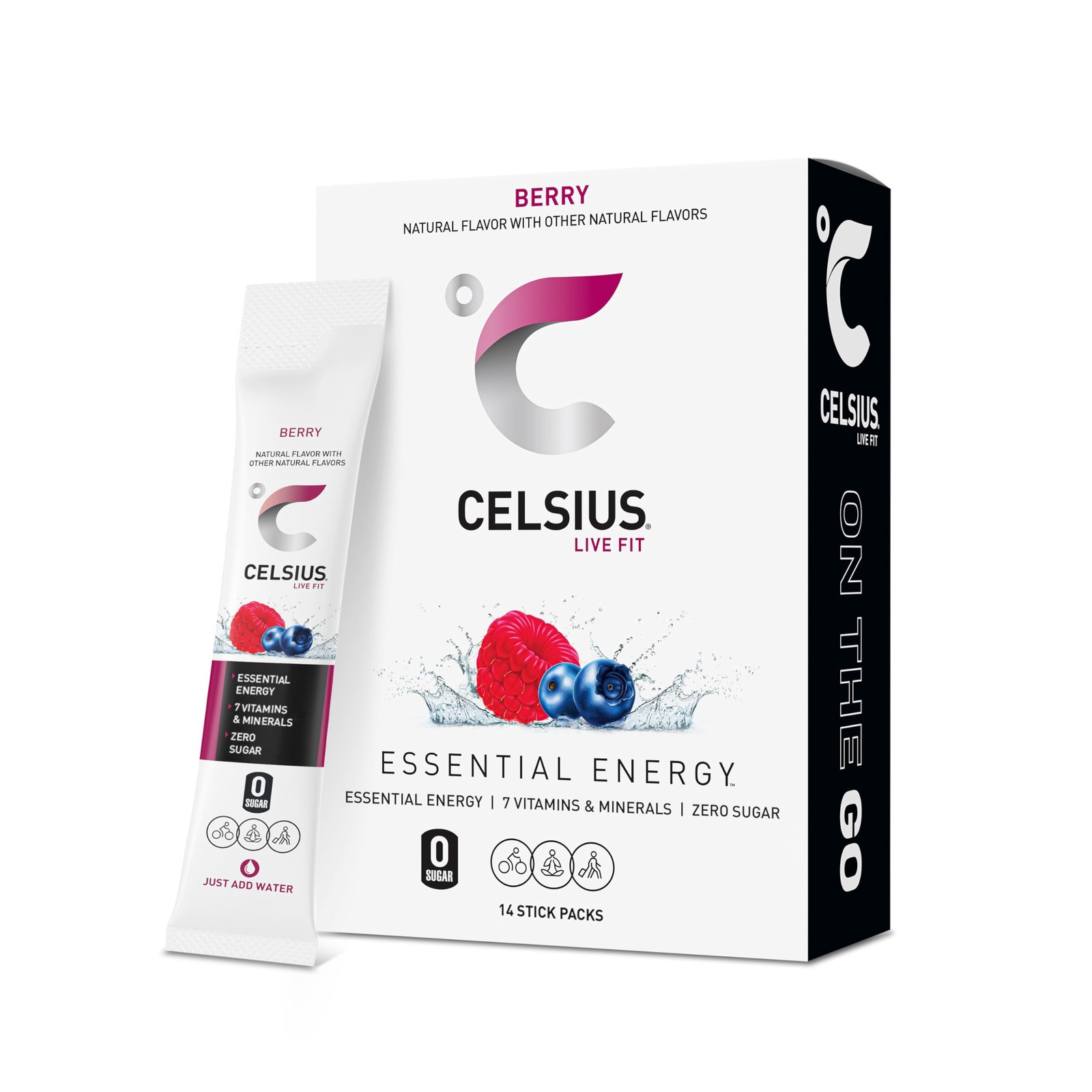 CELSIUS On-the-Go Zero Sugar Powder Stick Packs Berry 14-Ct 2.5oz Energy Drink