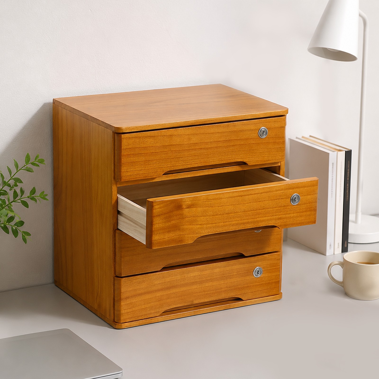 Wooden Desktop Storage Cabinet, Desk Organizer, Desktop Storage Box with Lock