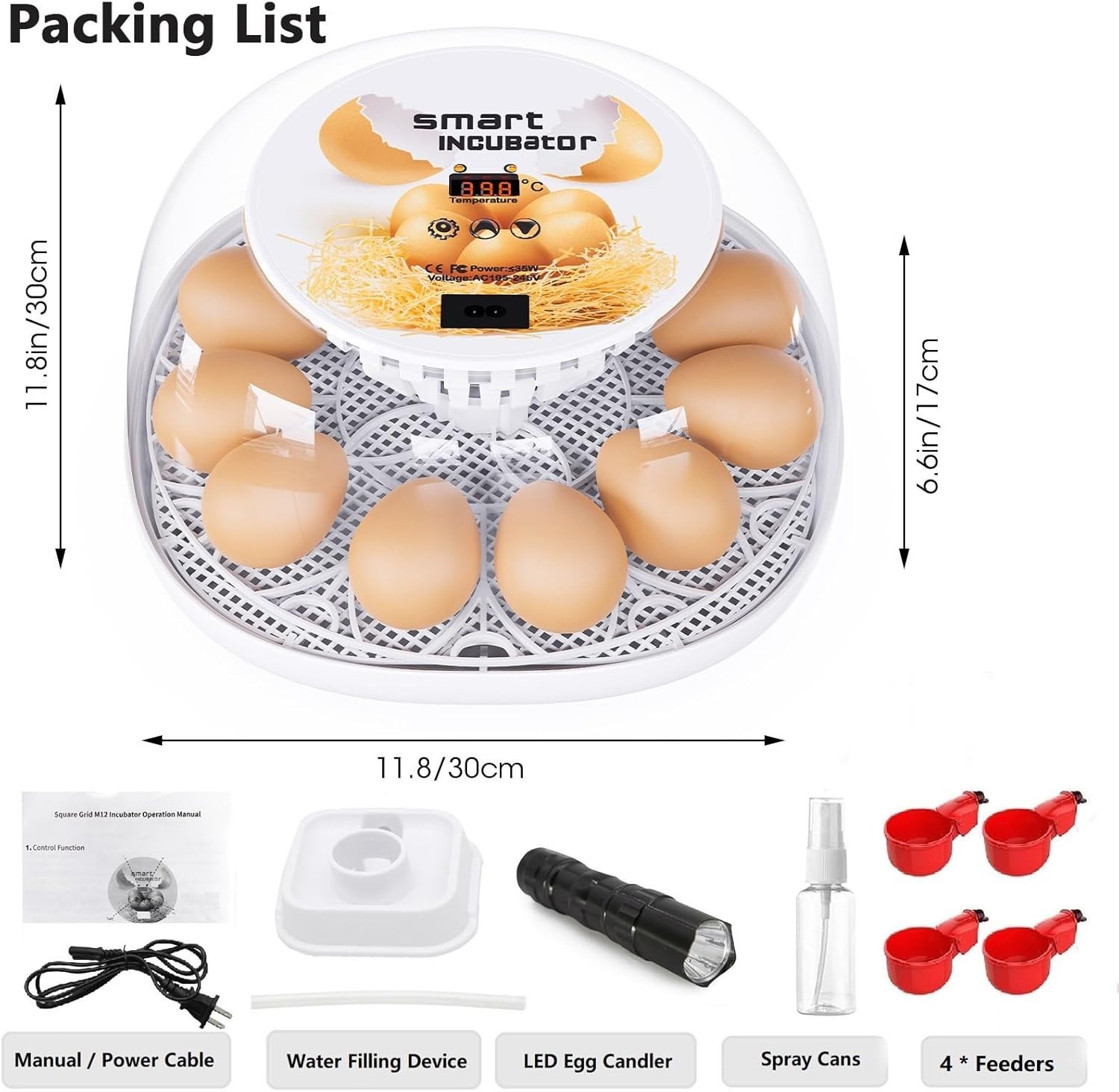 12 Egg Incubator w Automatic Turning & Temperature Control for Poultry Hatching