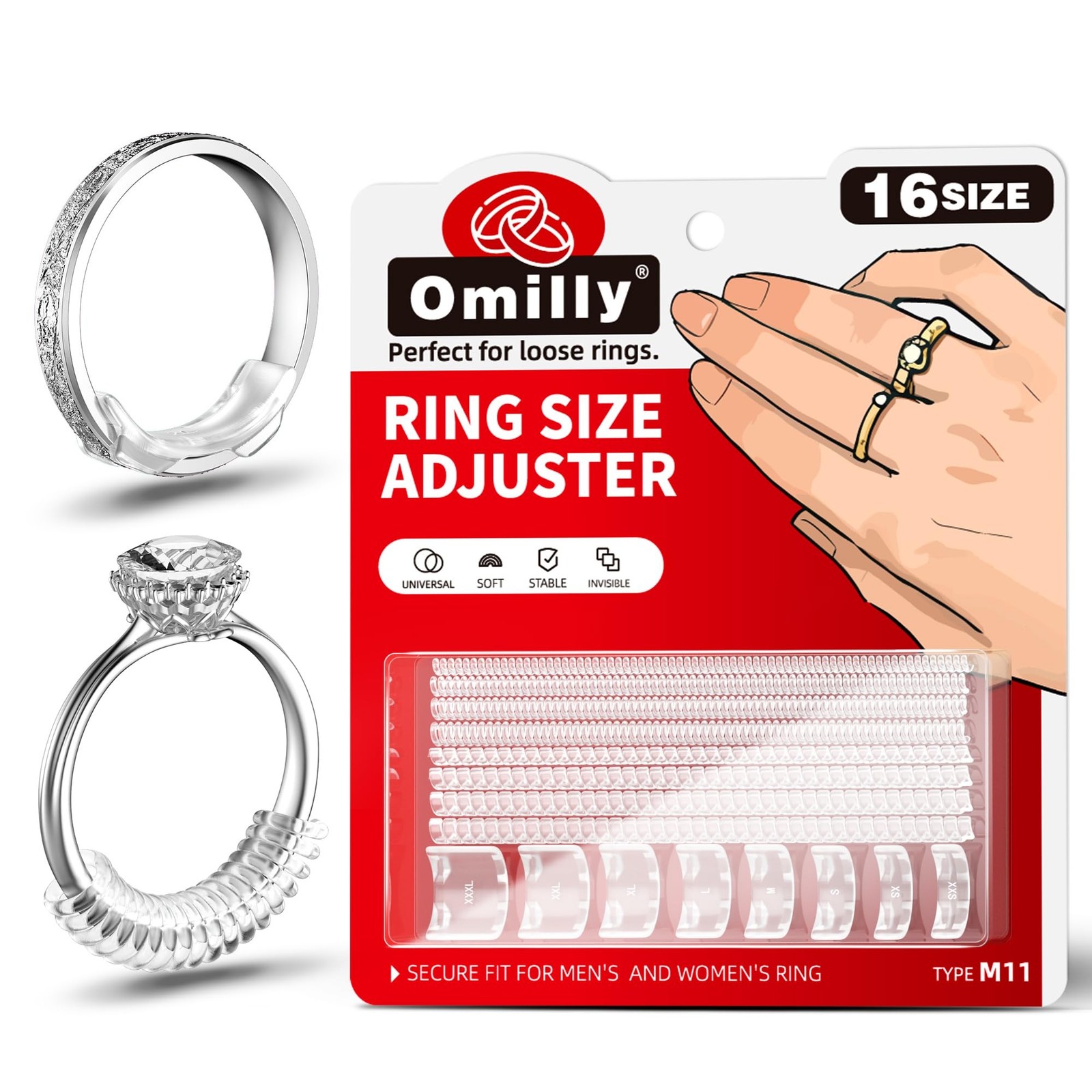 Omilly Ring Size Adjuster for Loose Rings, 16 Sizes Ring Spacers & Spiral Gua...