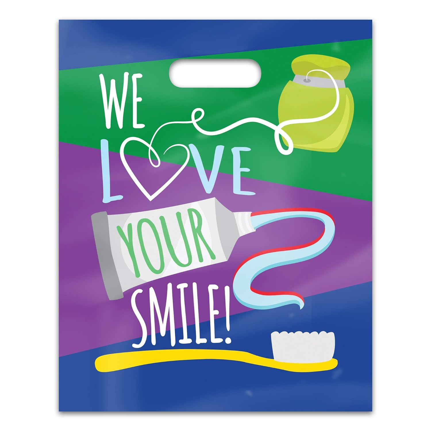 Dental Scatter Patient Bags Pack of 100 We Love Your Smile Giveaway Plastic Bags