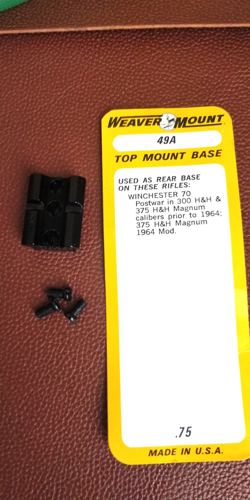 NOS Weaver Mount Top Mount Base # 49A Black