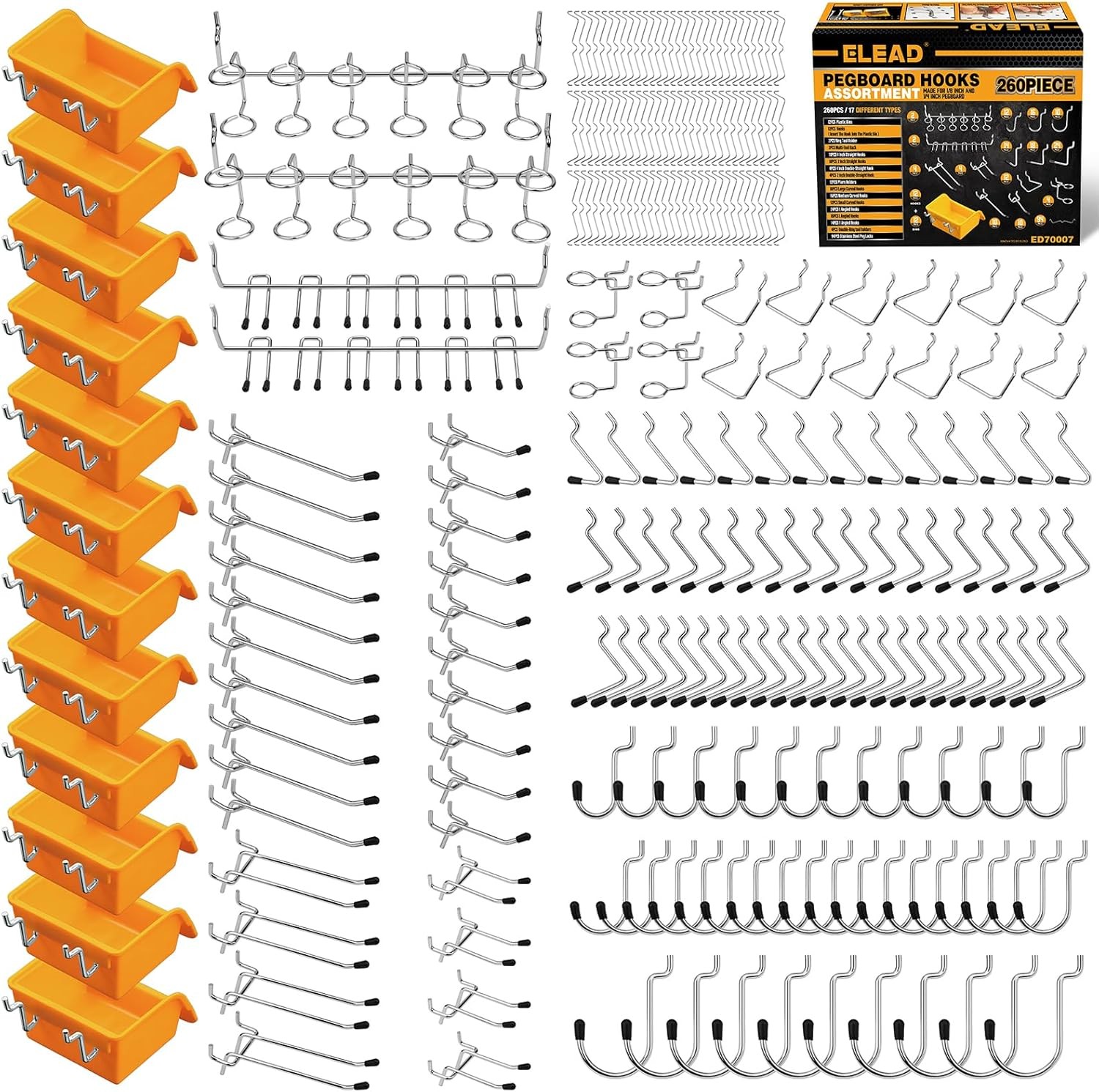 260 Piece Pegboard Hooks 1/8 and 1/4 Inch Peg Board Organizer Accessories with P