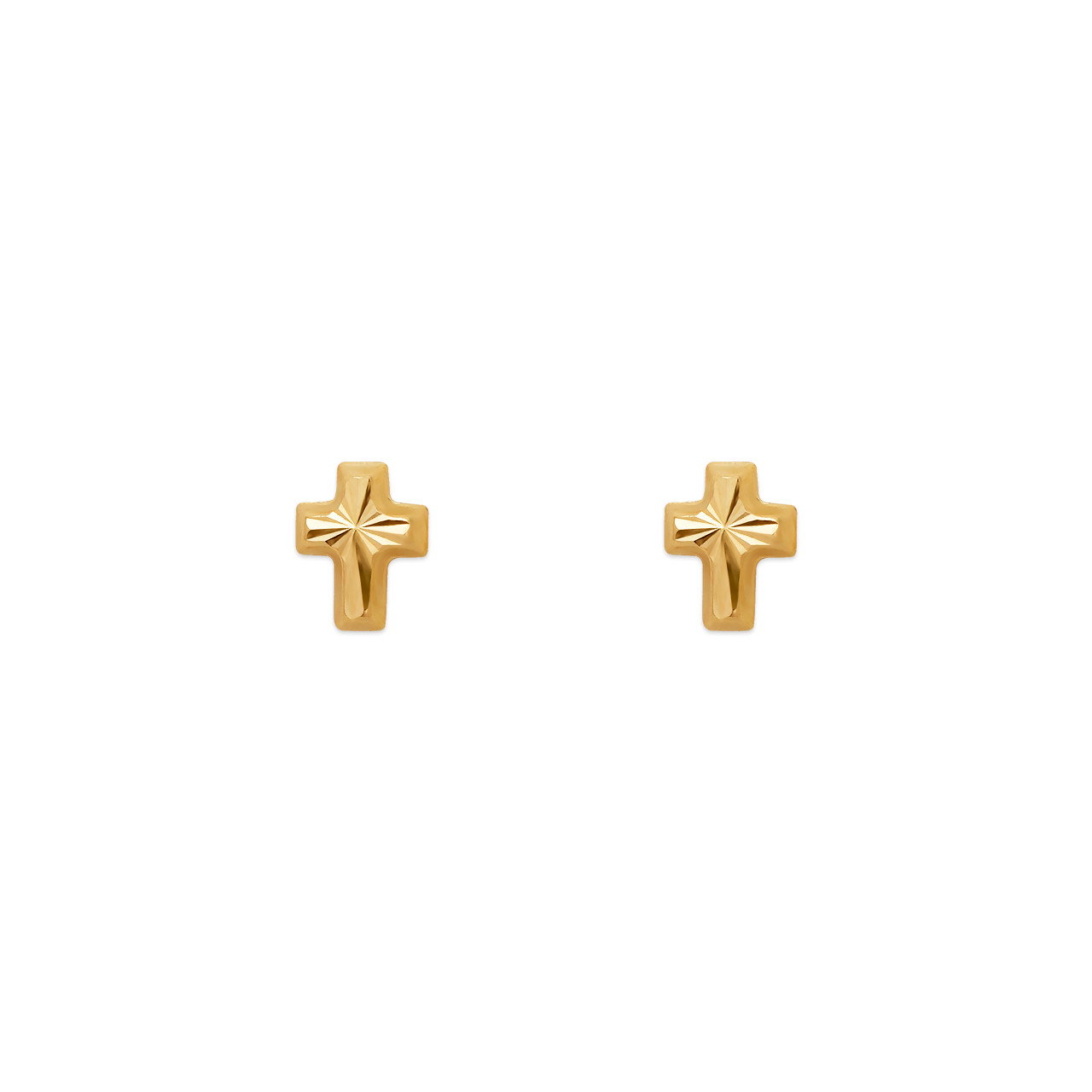 14K Yellow Gold Diamond Cut Cross Stud Earrings 4.5x5.5mm Screw Backing