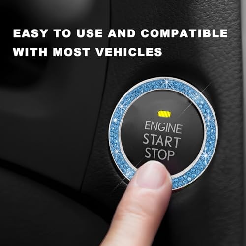 2PCS Car Bling Engine Start Ring Decal, Crystal Auto Push Start Light Blue