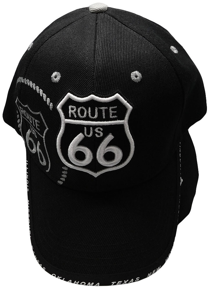 Route 66 Rte 66 Get Your Kicks State Highway Black Embroidered Cap Hat (TW)