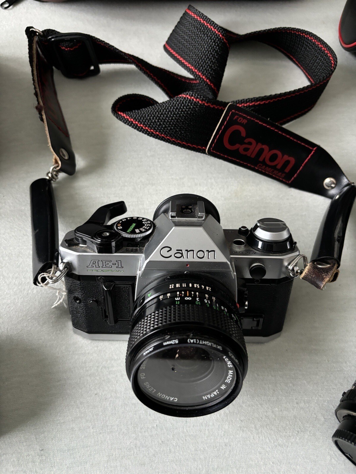 Chrome Canon AE-1 Program SLR Camera w 3 Lenses, Camera Case, Camera Bag, Filter