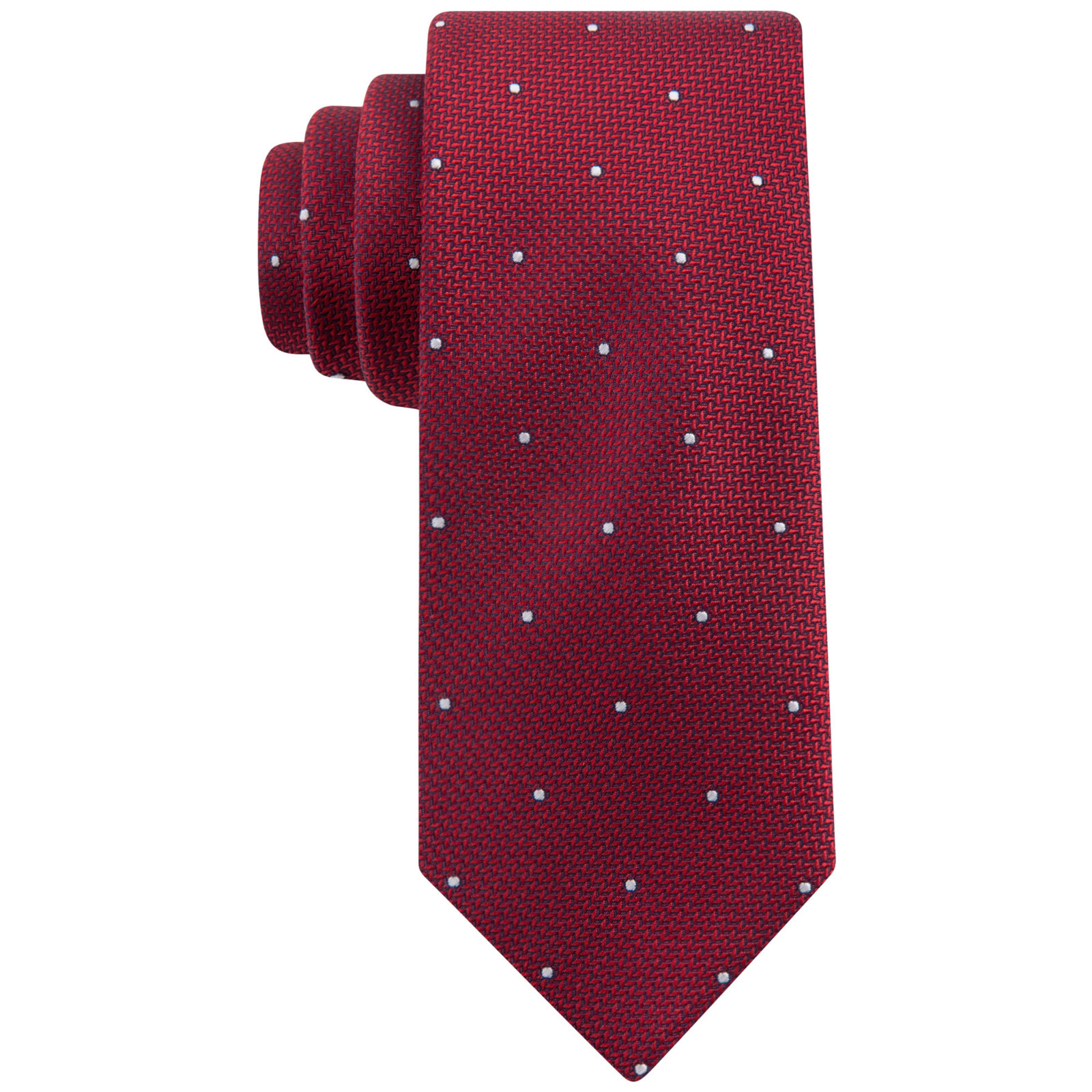 KENNETH COLE REACTION Red Party Polka Pin Dot Silk Textured Slim Tie