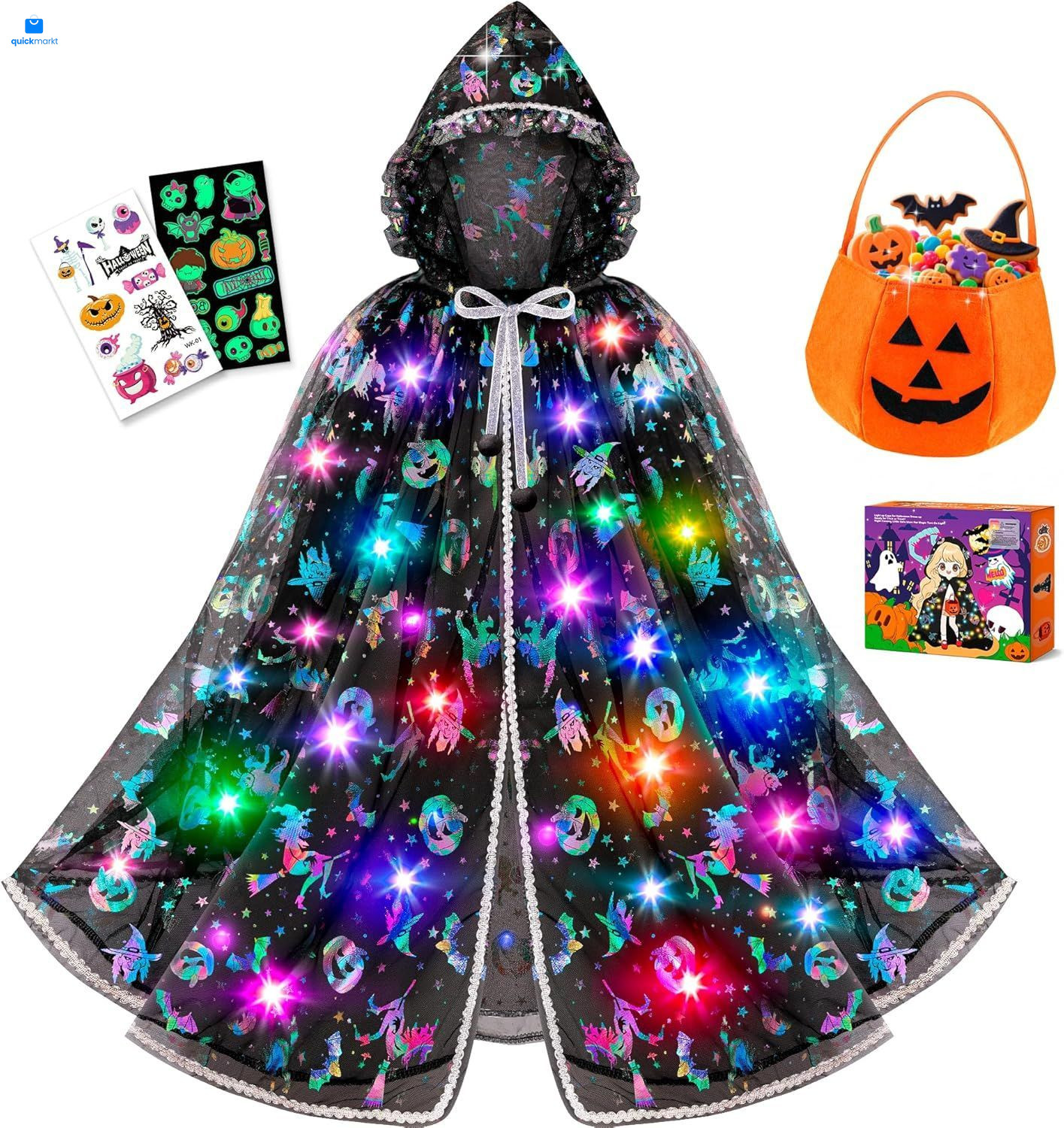 Jeowoqao Light up Witch Cape, Halloween Costumes for Girls Halloweens Dress...