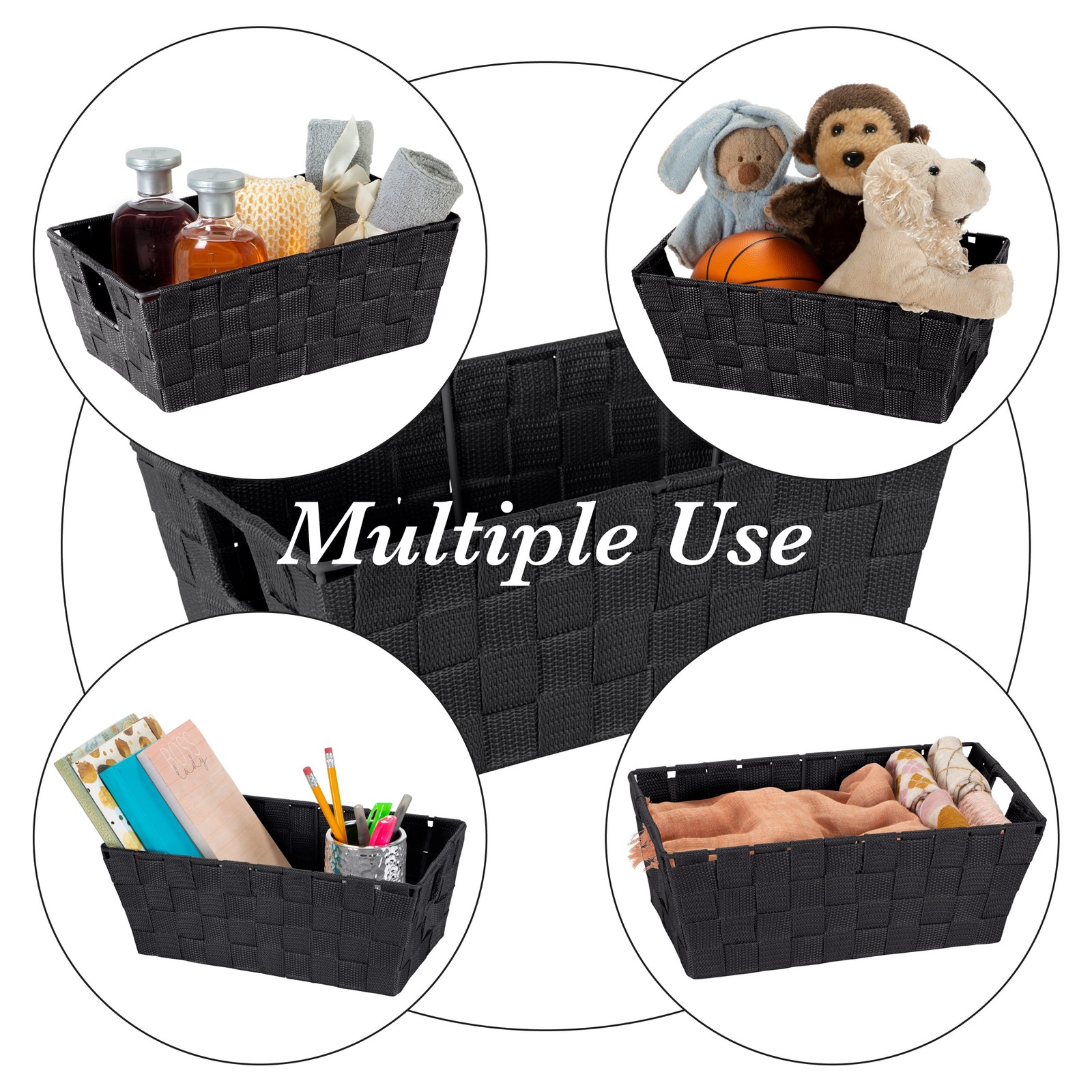 Simplify Small Woven Storage Shelf Bin, Black
