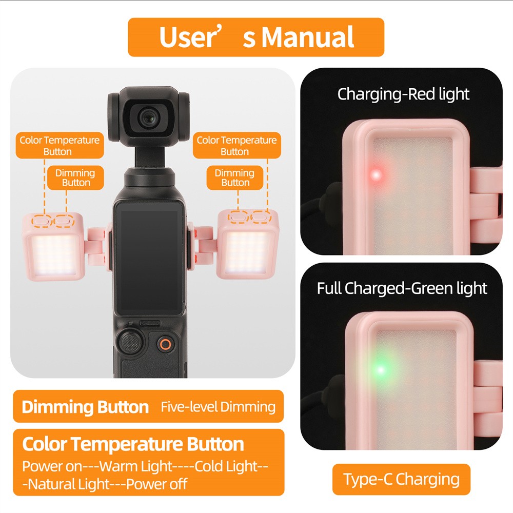 Camera-Adjustable Fill Light Vlog Lighting Tri-Color Fill Light for DJI Pocket 3