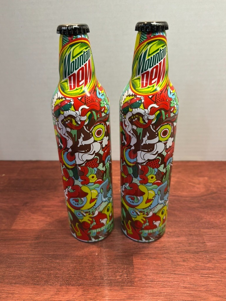 Lot of 2 Mountain Dew Art Limited Edition Aluminum Bottle FULL J Church