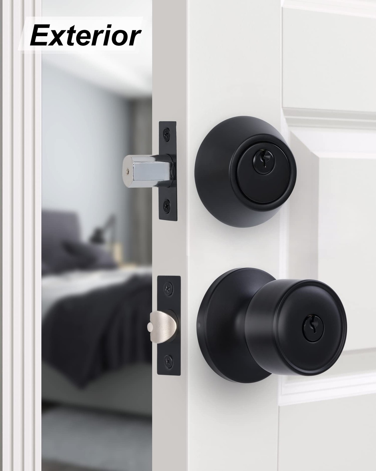 Lanwandeng Keyed Alike Entry 1 Pack, Black Deadbolt Lockset-Keyed