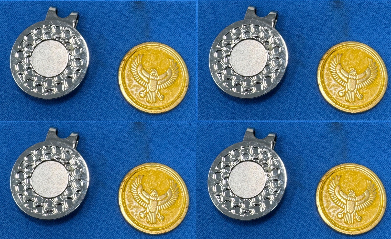 4pcs Heavy Duty Magnetic Golf Hat Clip with 4 Gold Eagle Ball Marker Cap Holder