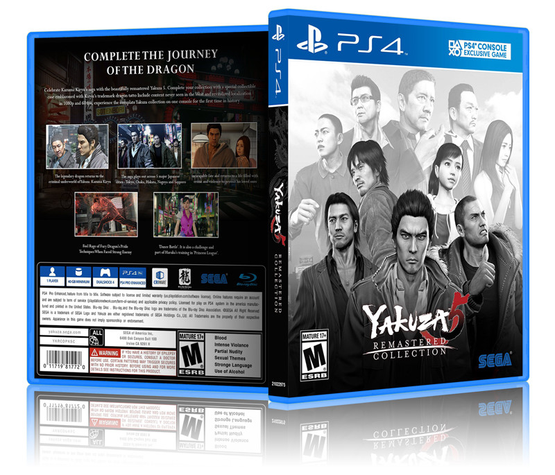 Yakuza 5: Remastered Collection- Custom PS4 Cover and Case. NO GAME!!