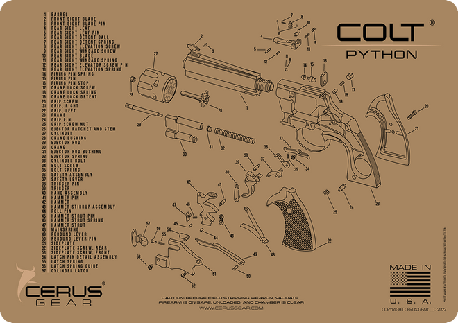 COLT PYTHON SCHEMATIC HANDGUN MAT FDE