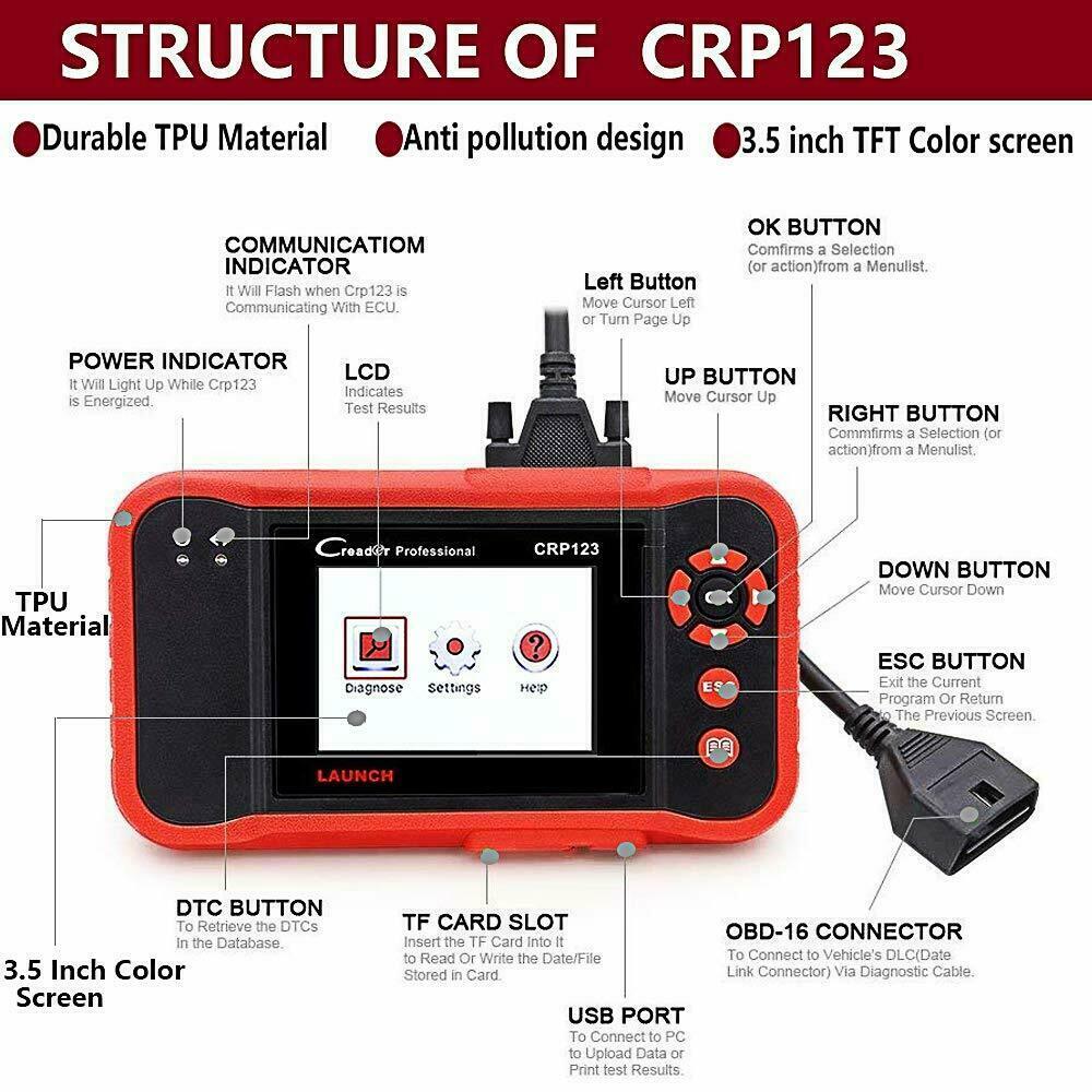 LAUNCH CRP123 OBD2 Scanner Transmission ABS SRS Code Reader Diagnostic Scan Tool