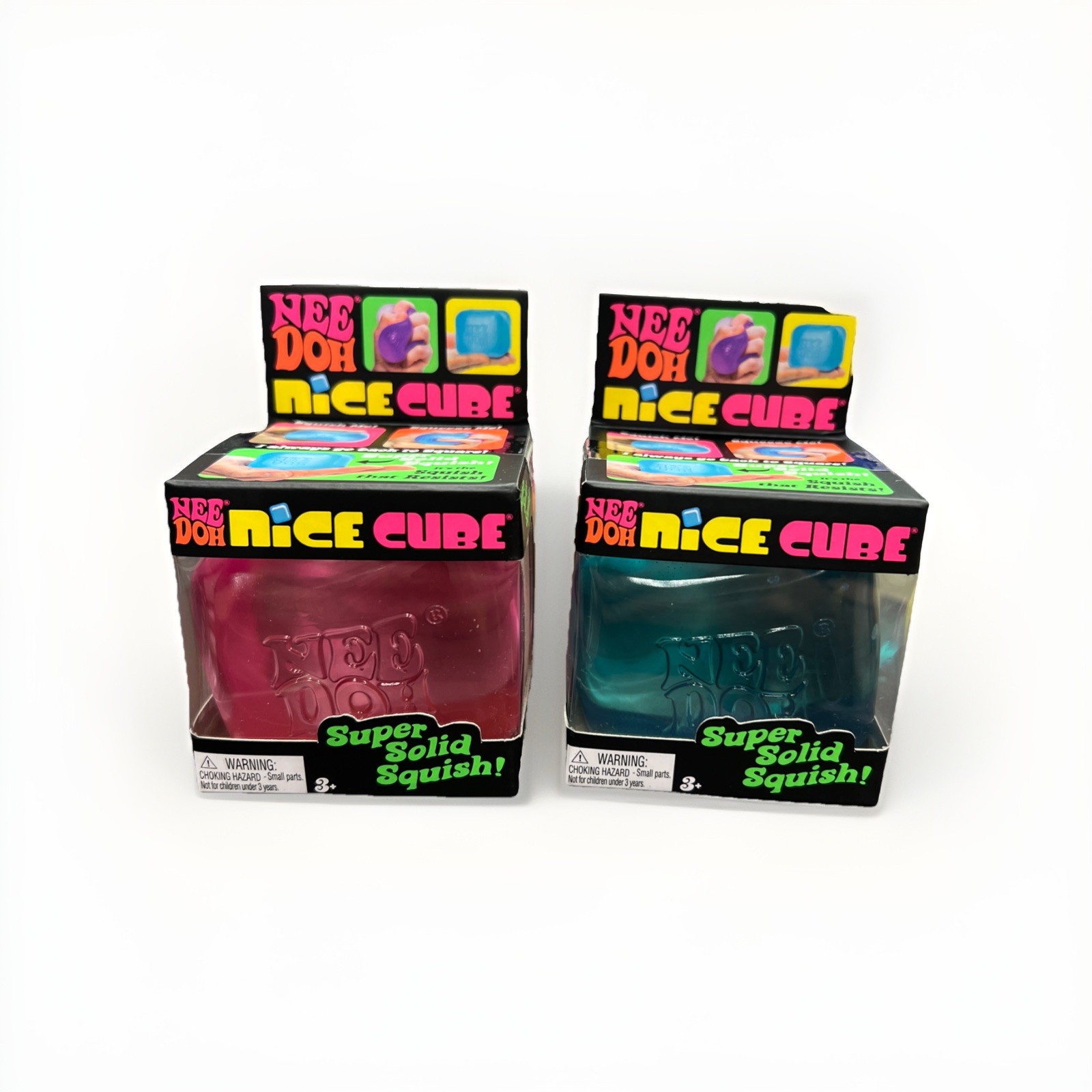 Nee Doh Nice Cube Super Solid Squish. Set of 2- Pink & Blue - Brand New!