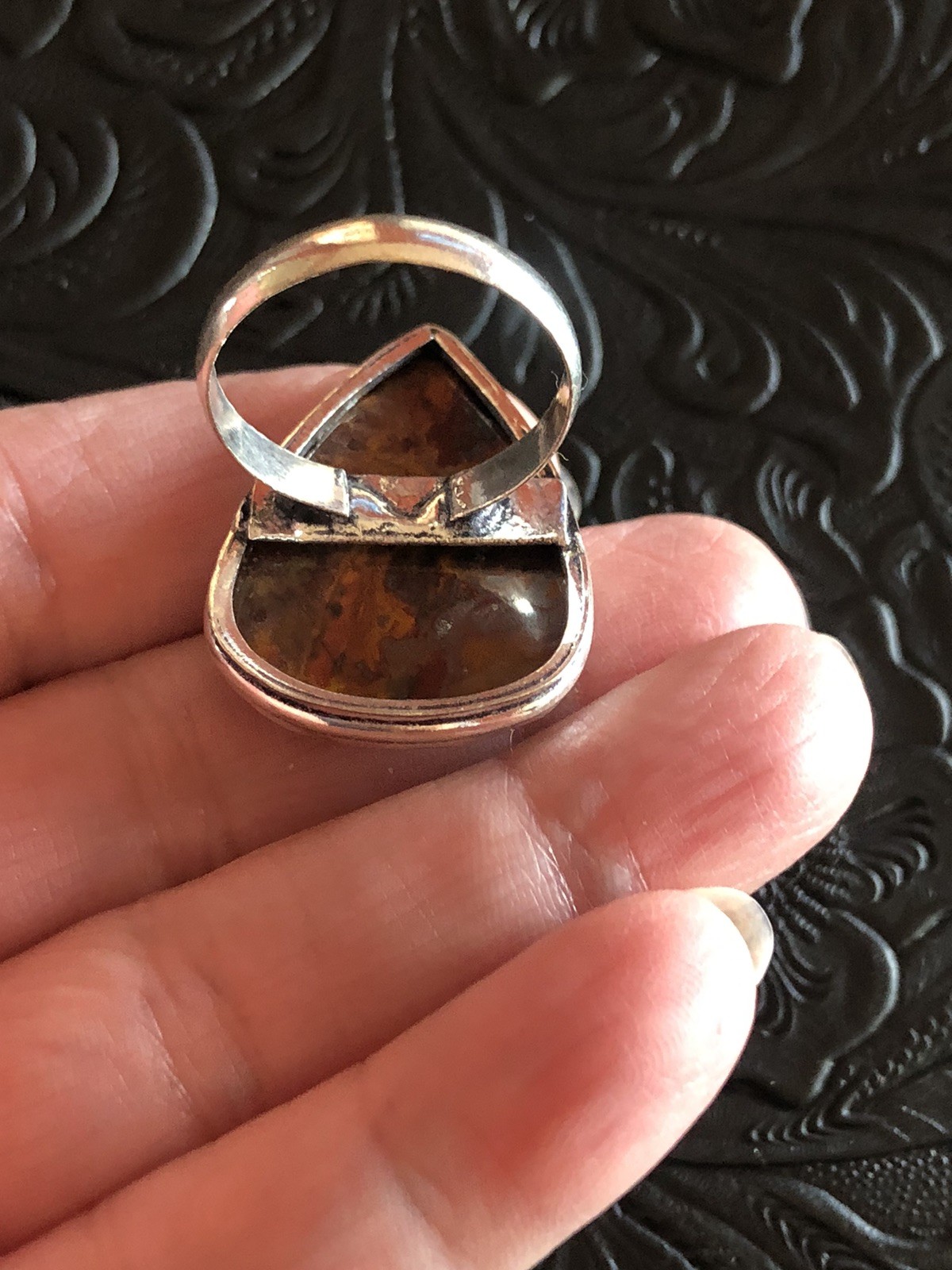 Artisan Red Jasper Arrow Ring Shadow Bezel Size 10.5