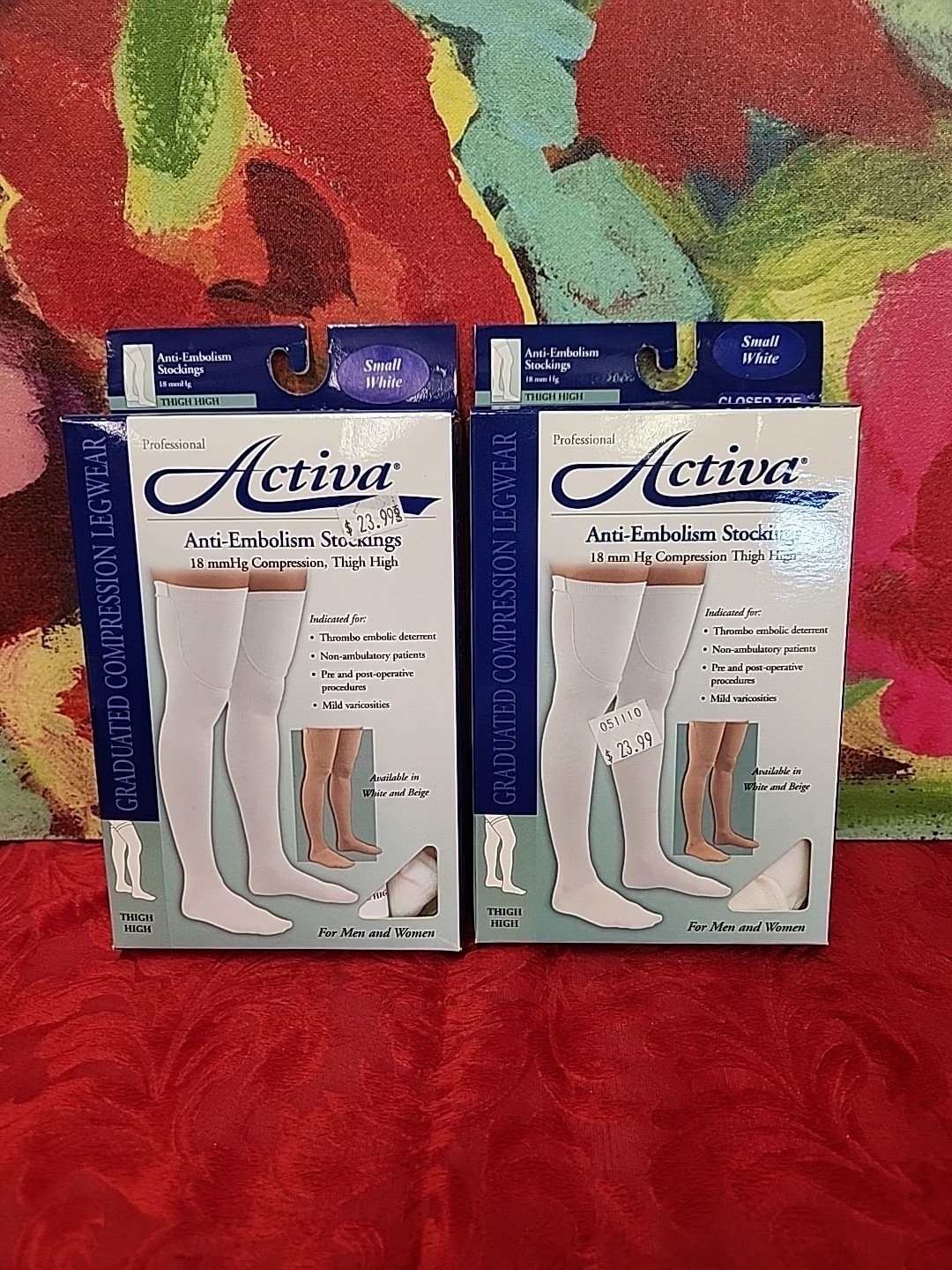 ACTIVA Lot Of 2Pr Thigh Hi CT 18mmHg Stockings Small White New In Box