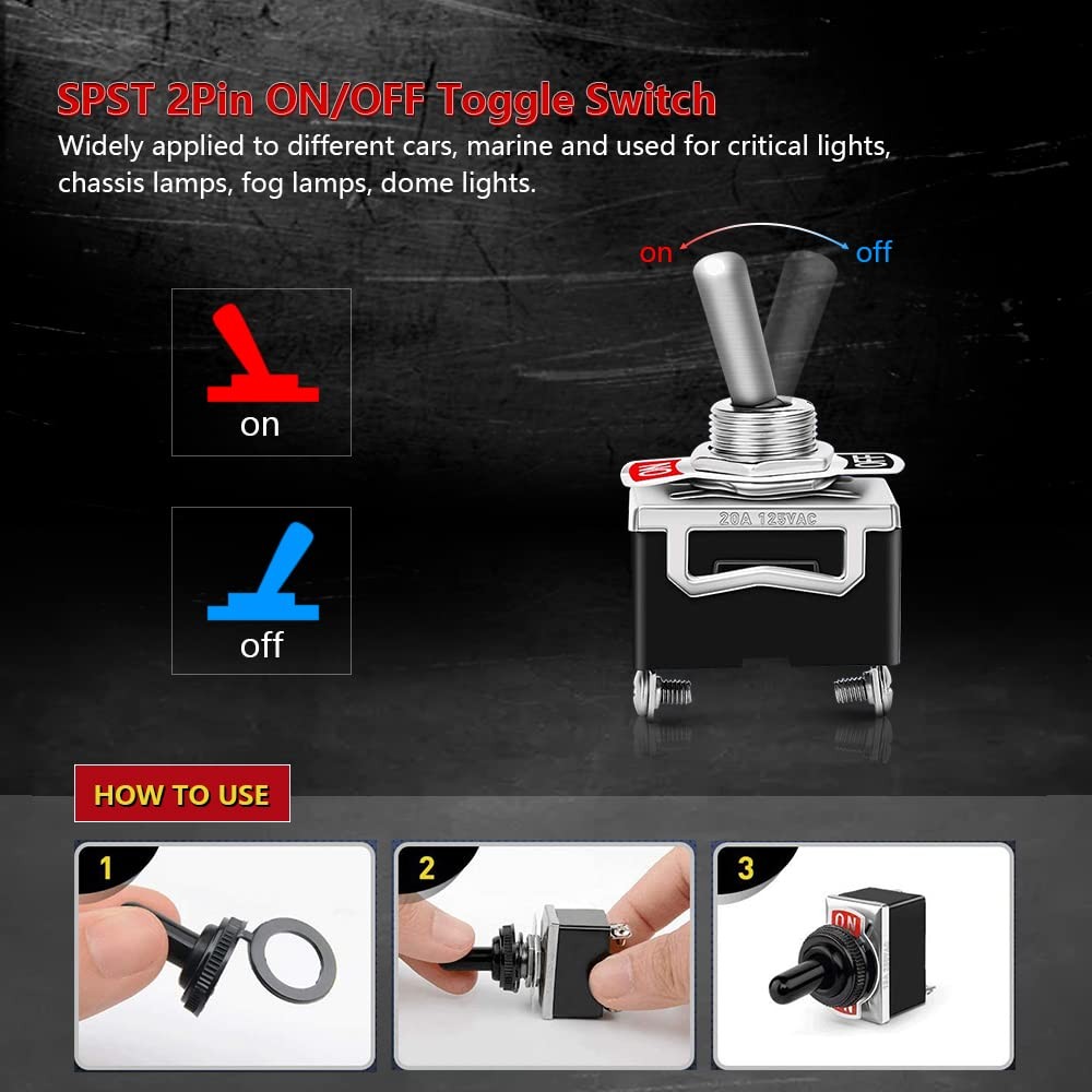 COROTC Toggle Switches 8 Pack 2 Pin ON Off SPST Car Rocker Switches 20A 12V H...