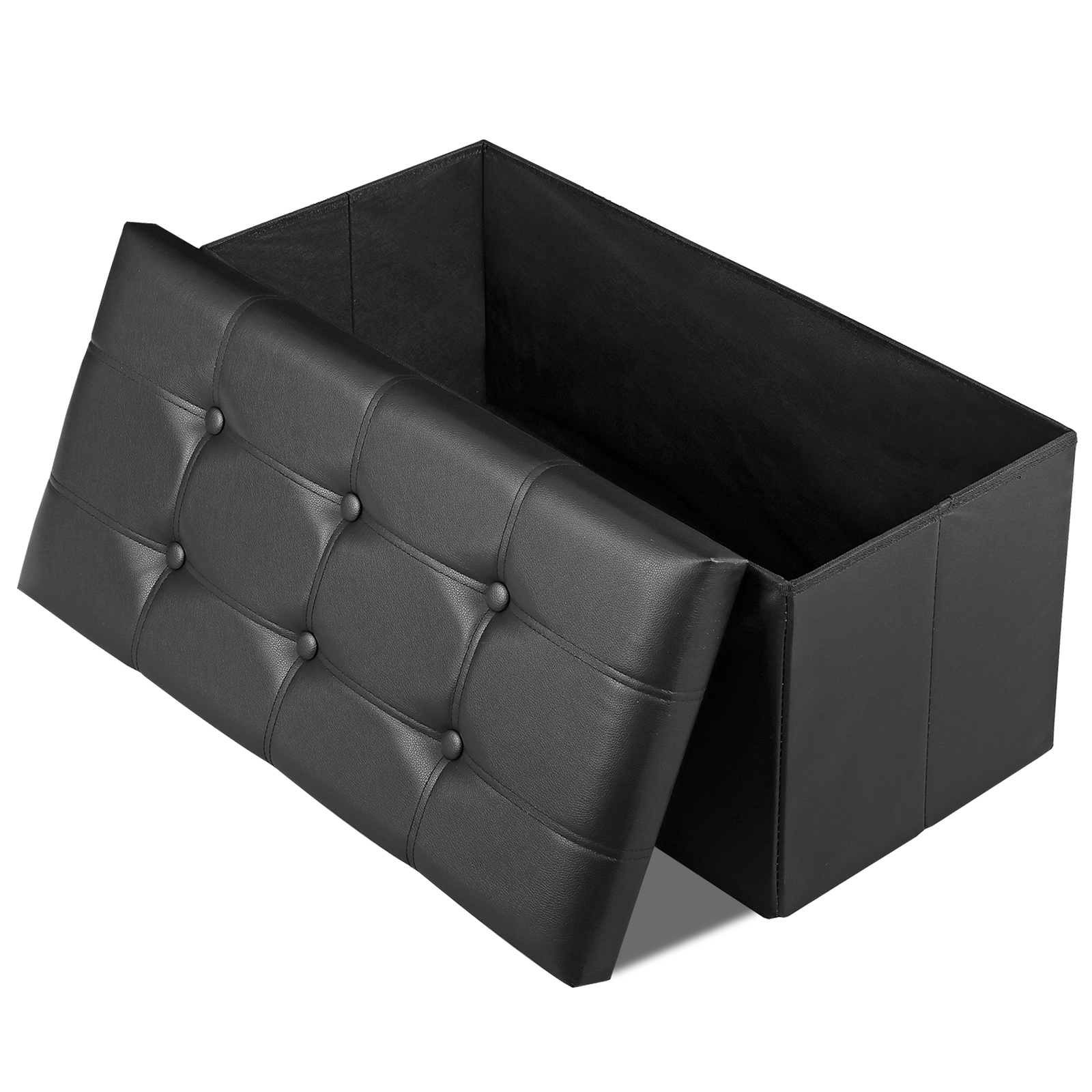 30" Folding Storage Ottoman Footstools MDF Frame Hallway Soft Seat Black
