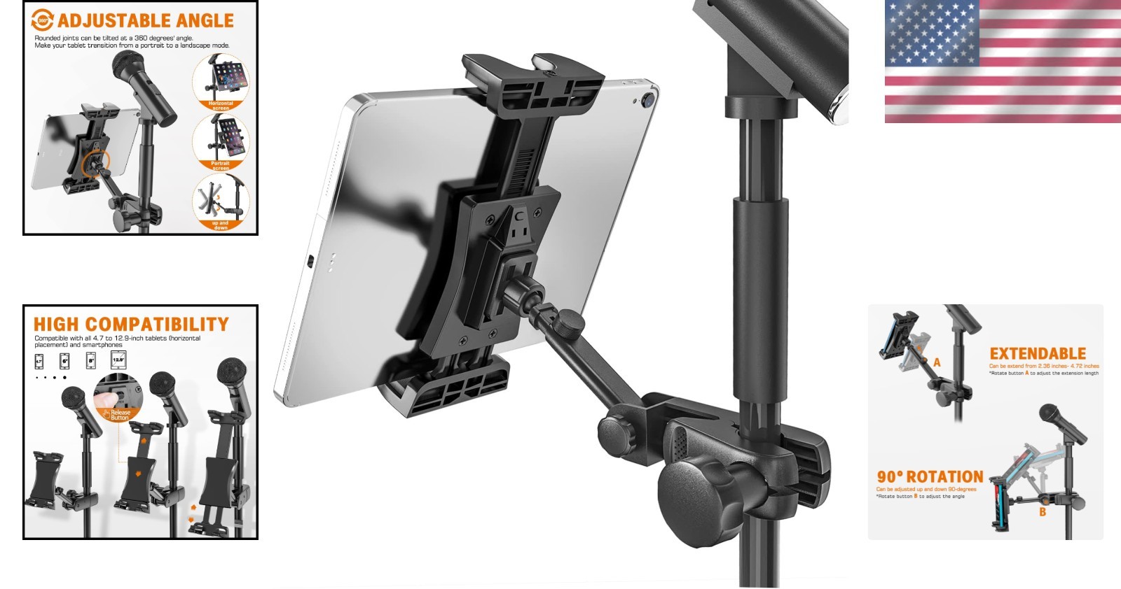 360-Degree Rotating Tablet Mount for Mic Stand – Perfect for Live Performances