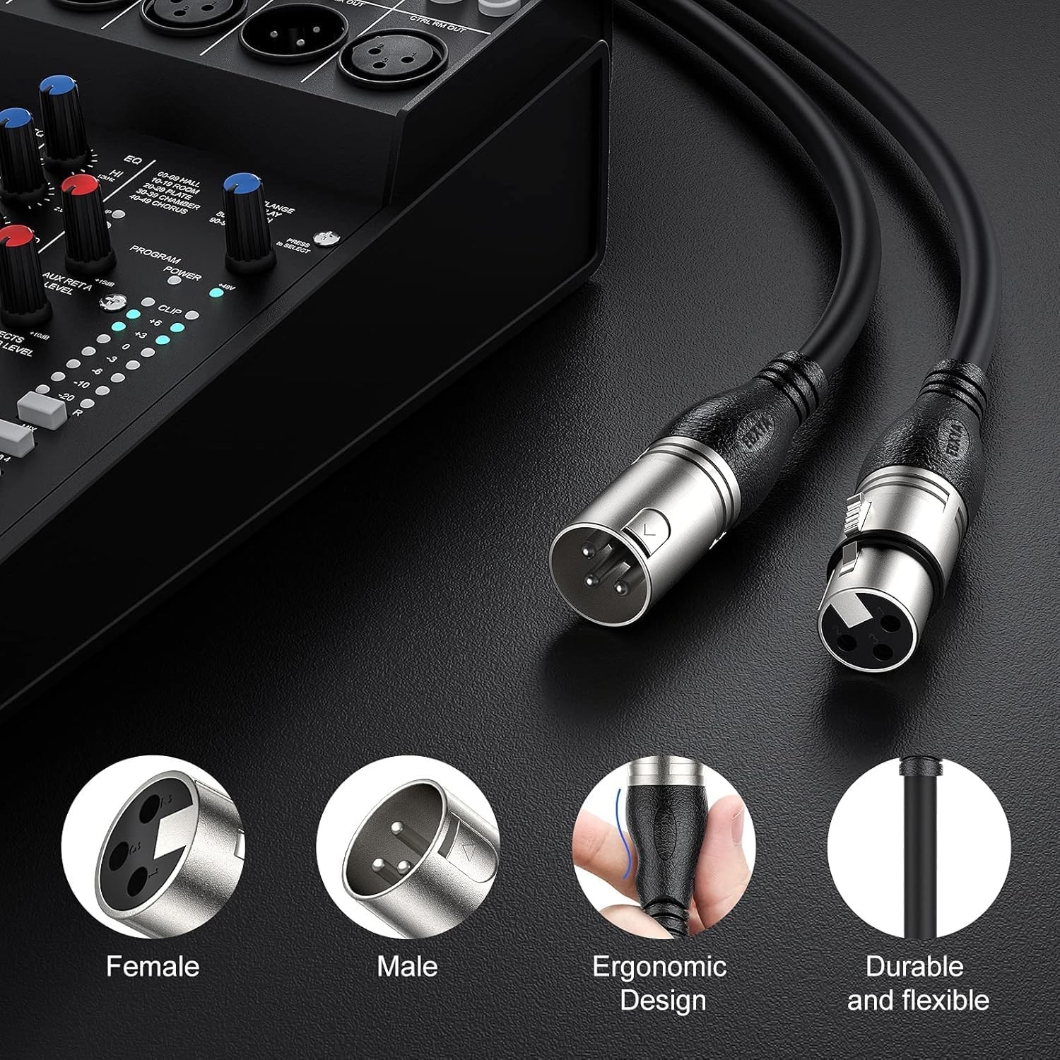 XLR Cable 25ft 10 Pack, Premium Balanced Microphone Cable, 3-Pin XLR