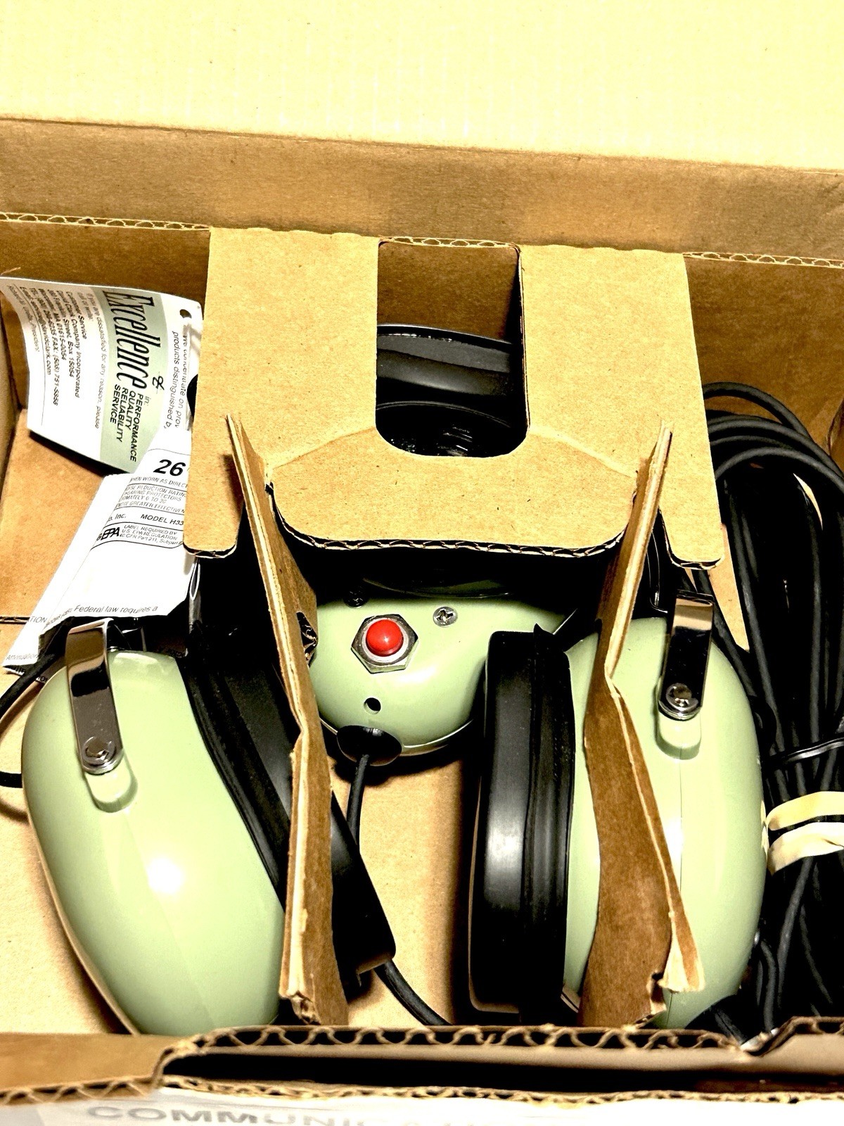 NOS David Clark H3312 Communication Headset 12515G-12 25’ Cord w/ Box