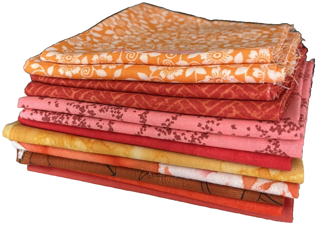 12 precut reds and oranges Fat Quarters Cotton Fabric crafts sewing quilting