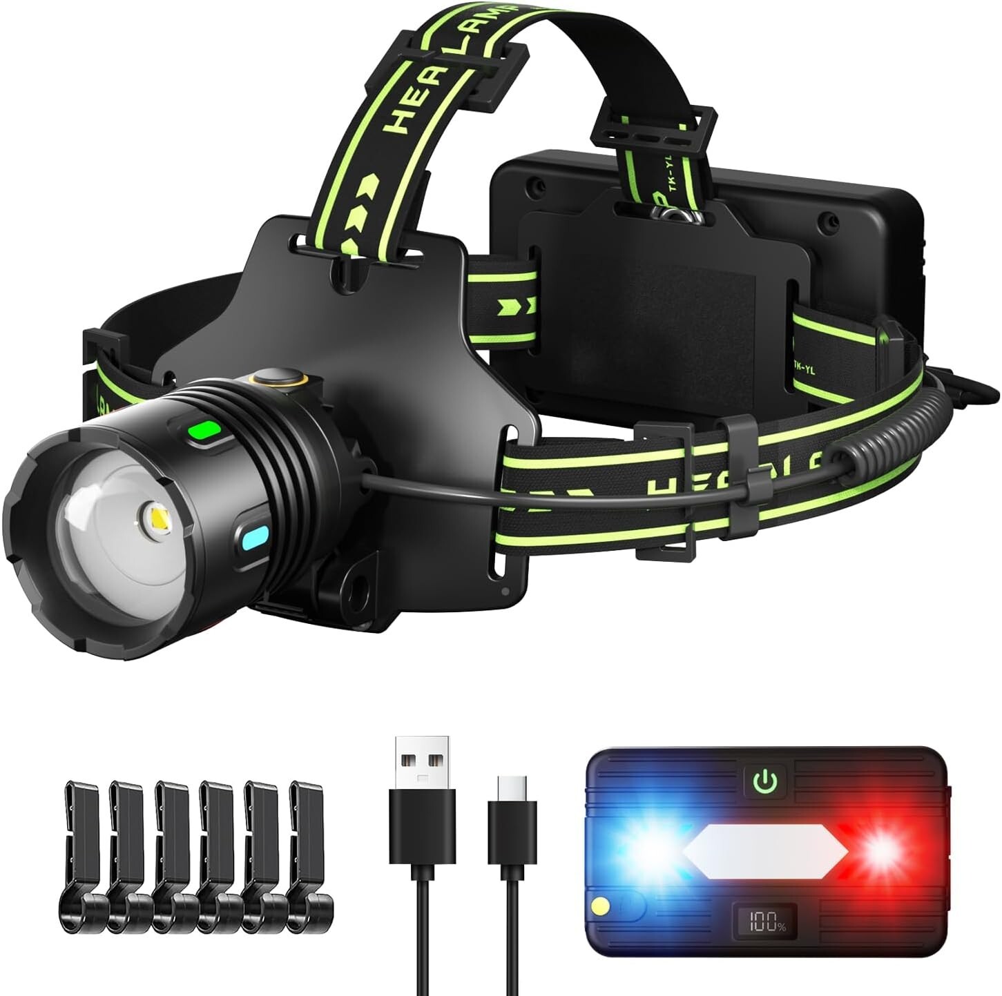 Super Bright LED Rechargeable Headlamp,160,000LM Zoomable & 9 Lighting Modes